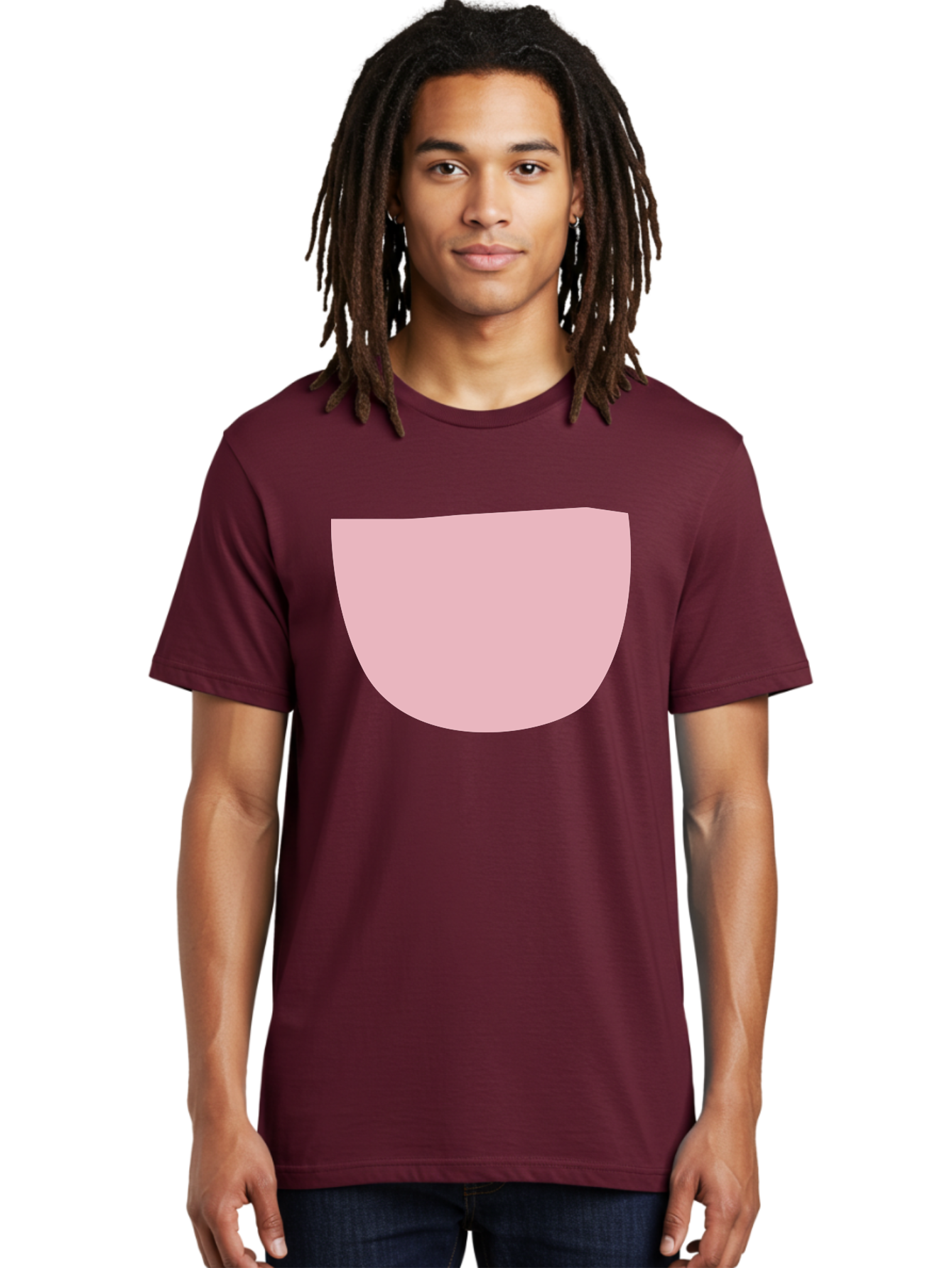Pink-Shape Men'S Graphic Tee, 100% Cotton, Comfortable Casual Summer Wear, Machine Washable, Pink Semi-Circle, Abstract Shape, Geometric Form, Minimalist Design, Simple Graphic, Pastel Color, Digital Art Aab629