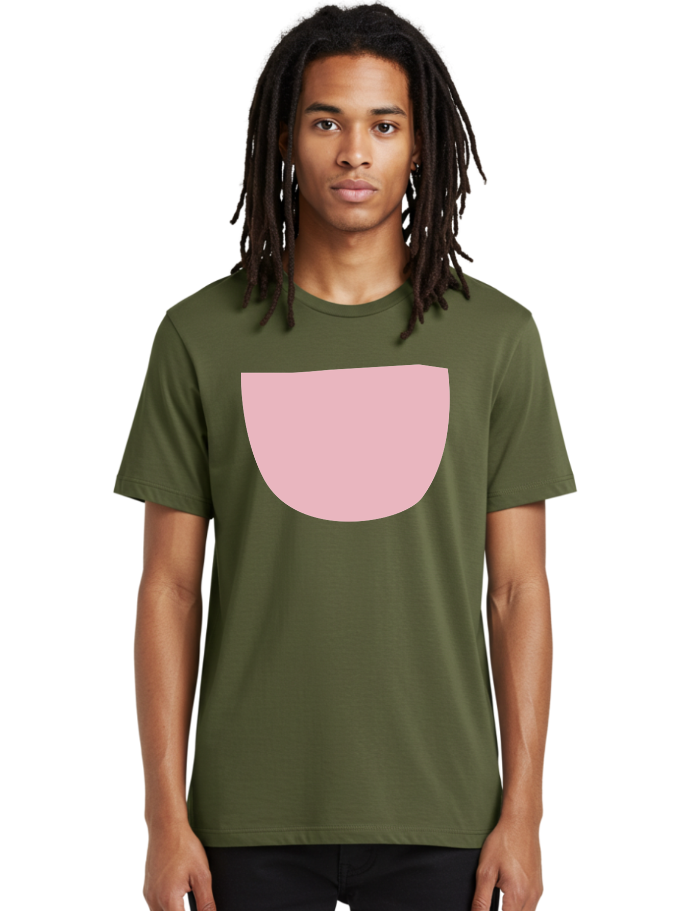 Pink-Shape Men'S Graphic Tee, 100% Cotton, Comfortable Casual Summer Wear, Machine Washable, Pink Semi-Circle, Abstract Shape, Geometric Form, Minimalist Design, Simple Graphic, Pastel Color, Digital Art Aab629