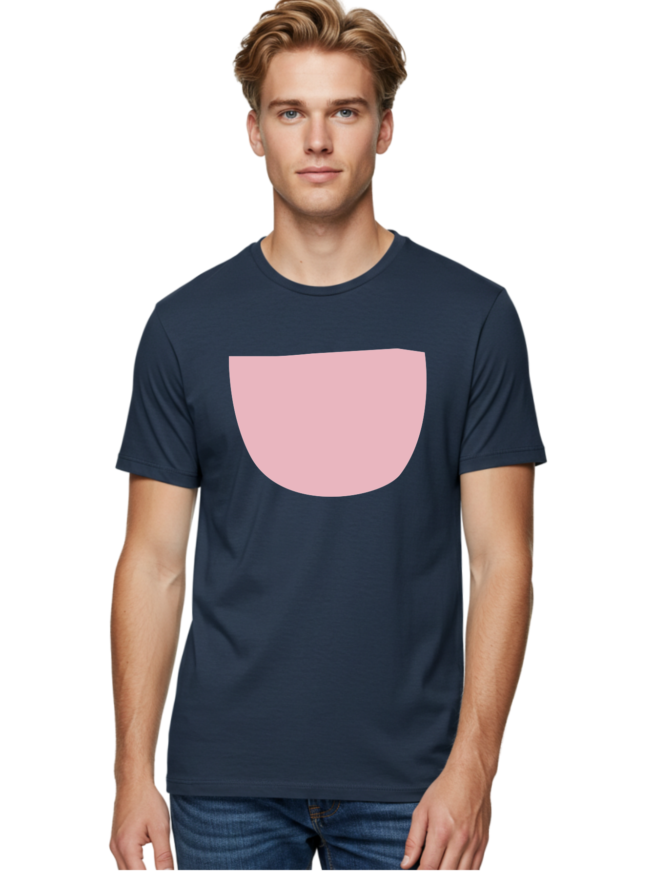 Pink-Shape Men'S Graphic Tee, 100% Cotton, Comfortable Casual Summer Wear, Machine Washable, Pink Semi-Circle, Abstract Shape, Geometric Form, Minimalist Design, Simple Graphic, Pastel Color, Digital Art Aab629