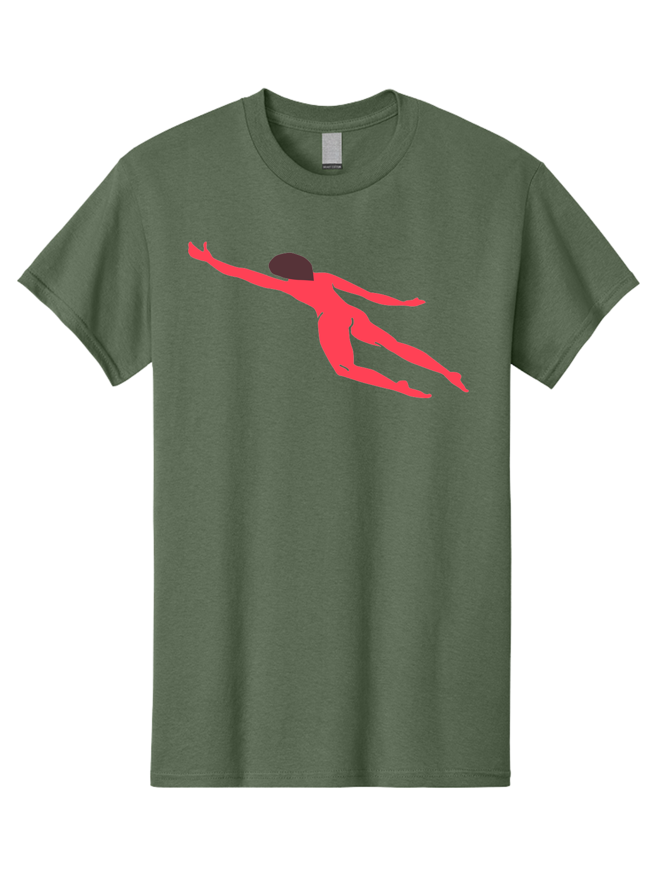 Pink-Silhouette Men'S Graphic Tee, 100% Cotton, Comfortable Casual Summer Wear, Machine Washable, Swimming Motion, Aquatic Activity, Sports, Dynamic Movement, Water Sports, Freestyle Swimmer, Red Figure, Fluid Motion Aab630