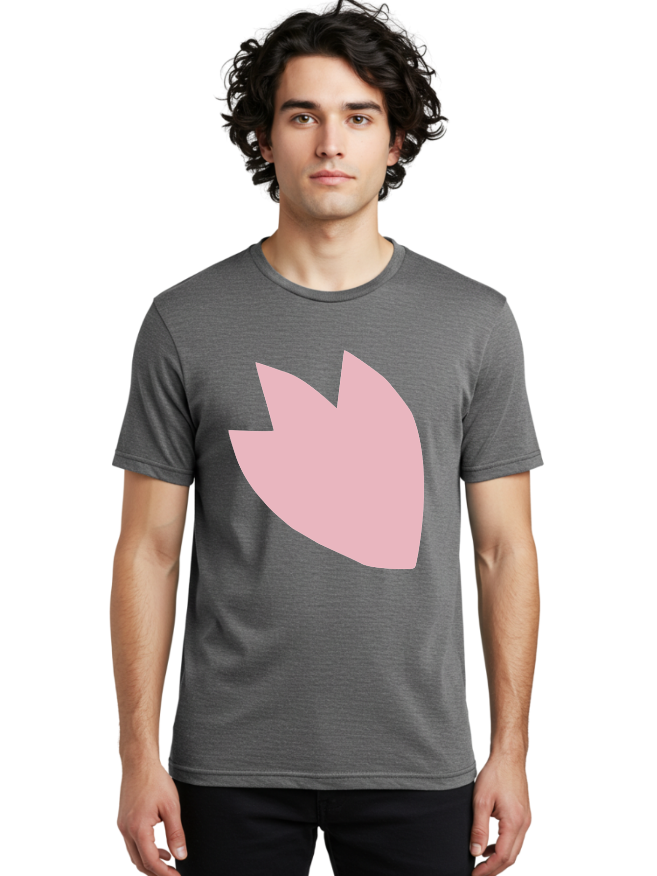 Pink-Tulip Men'S Graphic Tee, 100% Cotton, Comfortable Casual Summer Wear, Machine Washable, Pink Flower, Tulip Silhouette, Minimalist Design, Simple Shape, Floral Element, Soft Pink Hue, Abstract Shape Aab631