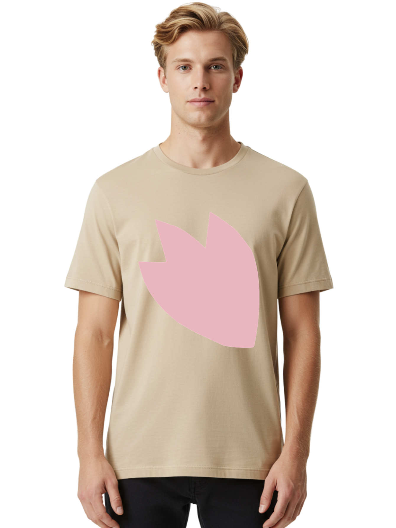 Pink-Tulip Men'S Graphic Tee, 100% Cotton, Comfortable Casual Summer Wear, Machine Washable, Pink Flower, Tulip Silhouette, Minimalist Design, Simple Shape, Floral Element, Soft Pink Hue, Abstract Shape Aab631