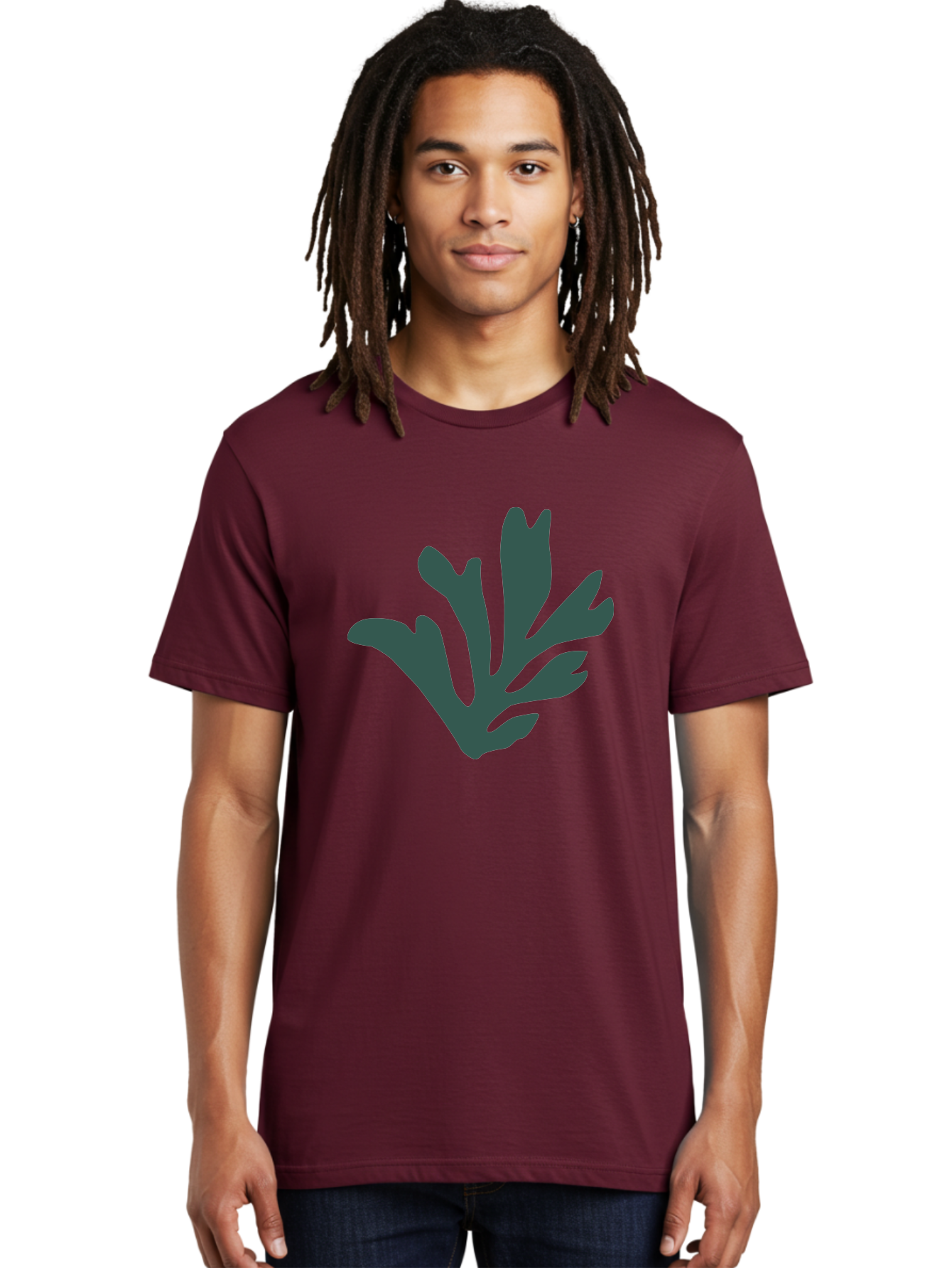 Seaweed-Silhouette Men'S Graphic Tee, 100% Cotton, Comfortable Casual Summer Wear, Machine Washable, Seaweed Silhouette, Ocean Flora, Underwater Plants, Marine Life, Dark Green, Abstract Shape, Simple Design, Minimalist Art Aab634