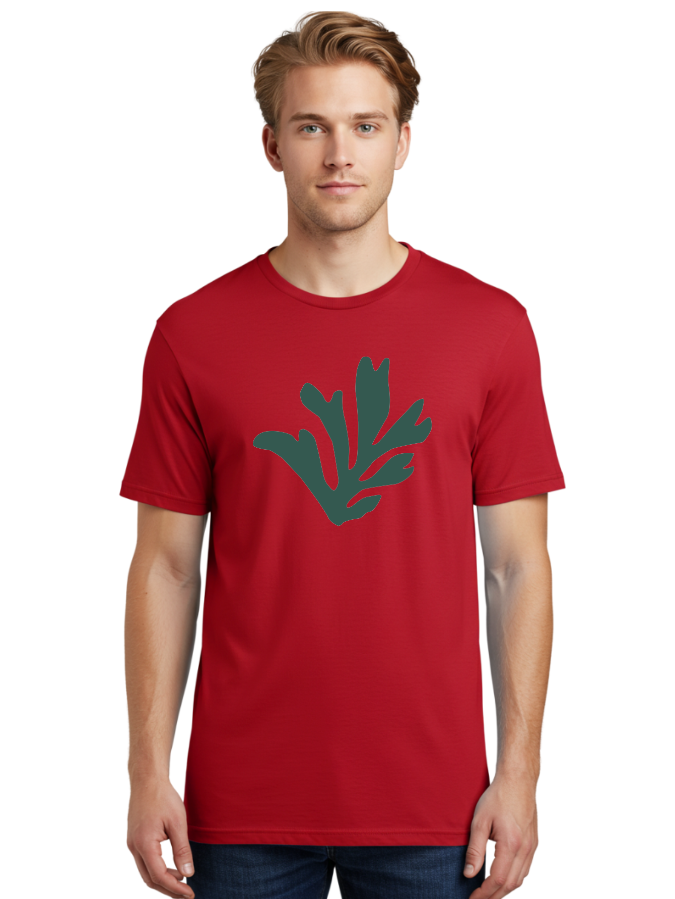 Seaweed-Silhouette Men'S Graphic Tee, 100% Cotton, Comfortable Casual Summer Wear, Machine Washable, Seaweed Silhouette, Ocean Flora, Underwater Plants, Marine Life, Dark Green, Abstract Shape, Simple Design, Minimalist Art Aab634