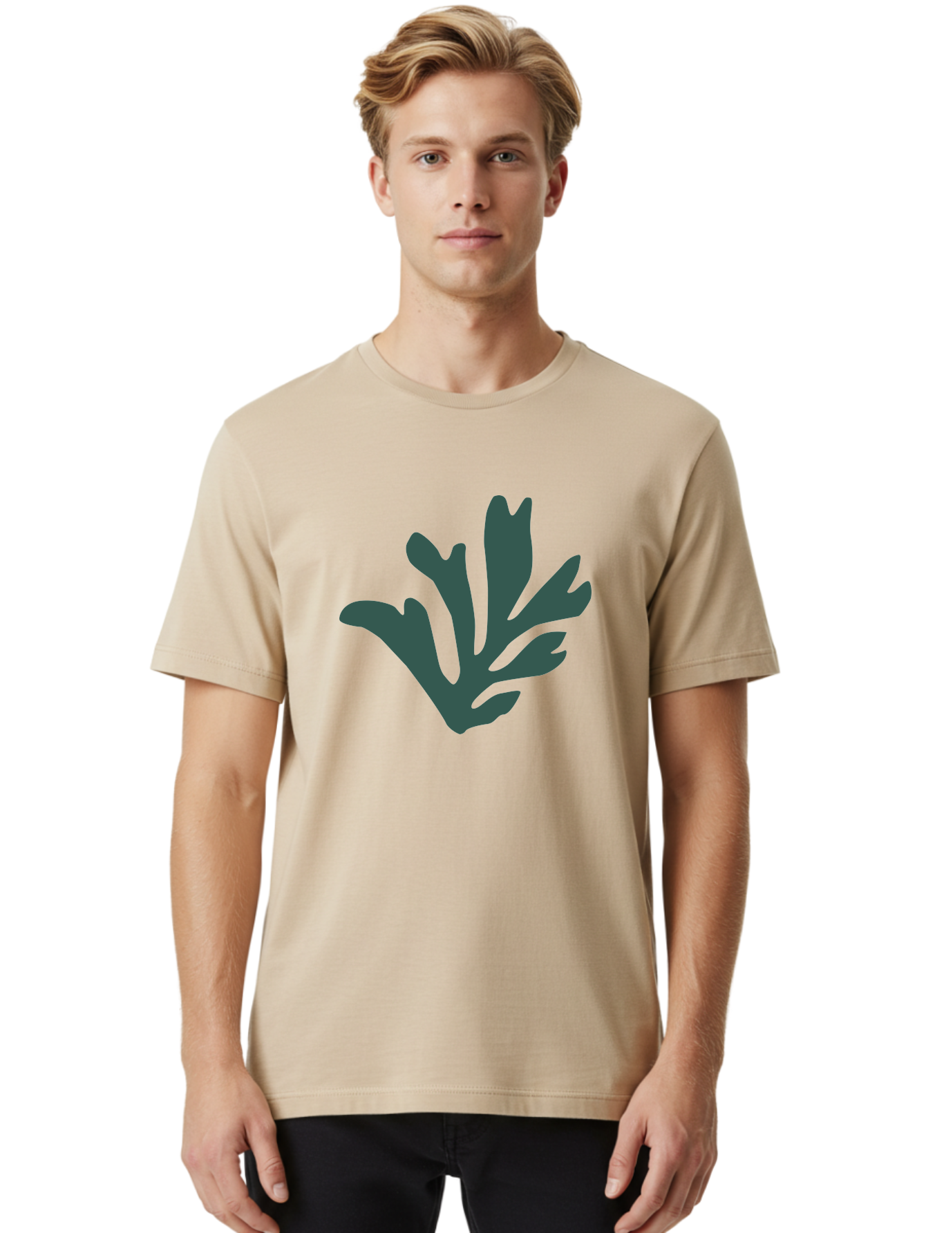 Seaweed-Silhouette Men'S Graphic Tee, 100% Cotton, Comfortable Casual Summer Wear, Machine Washable, Seaweed Silhouette, Ocean Flora, Underwater Plants, Marine Life, Dark Green, Abstract Shape, Simple Design, Minimalist Art Aab634