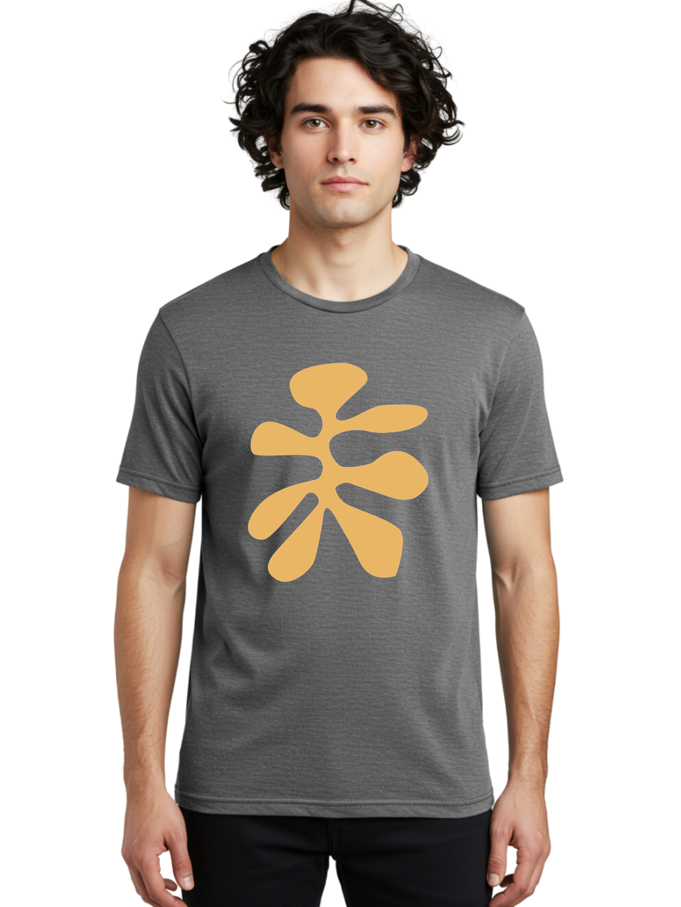 Tan-Asterisk Men'S Graphic Tee, 100% Cotton, Comfortable Casual Summer Wear, Machine Washable, Stylized Flower, Abstract Design, Modern Art, Minimalist Style, Orange Shape, Floral Motif, Simple Graphics, Contemporary Design Aab635