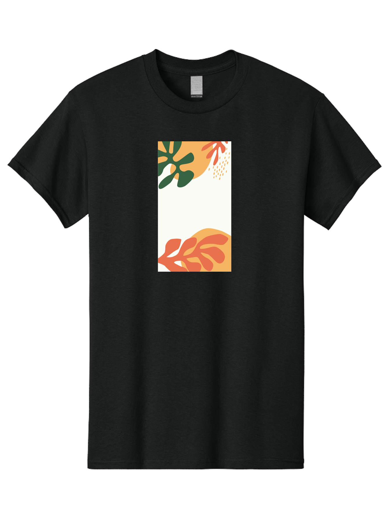 Tropical-Leaves Men'S Graphic Tee, 100% Cotton, Comfortable Casual Summer Wear, Machine Washable, Tropical Leaves, Abstract Art, Modern Design, Minimalist Style, Orange And Green Hues, Creative Graphics, Digital Illustration, Contemporary Art Aab636
