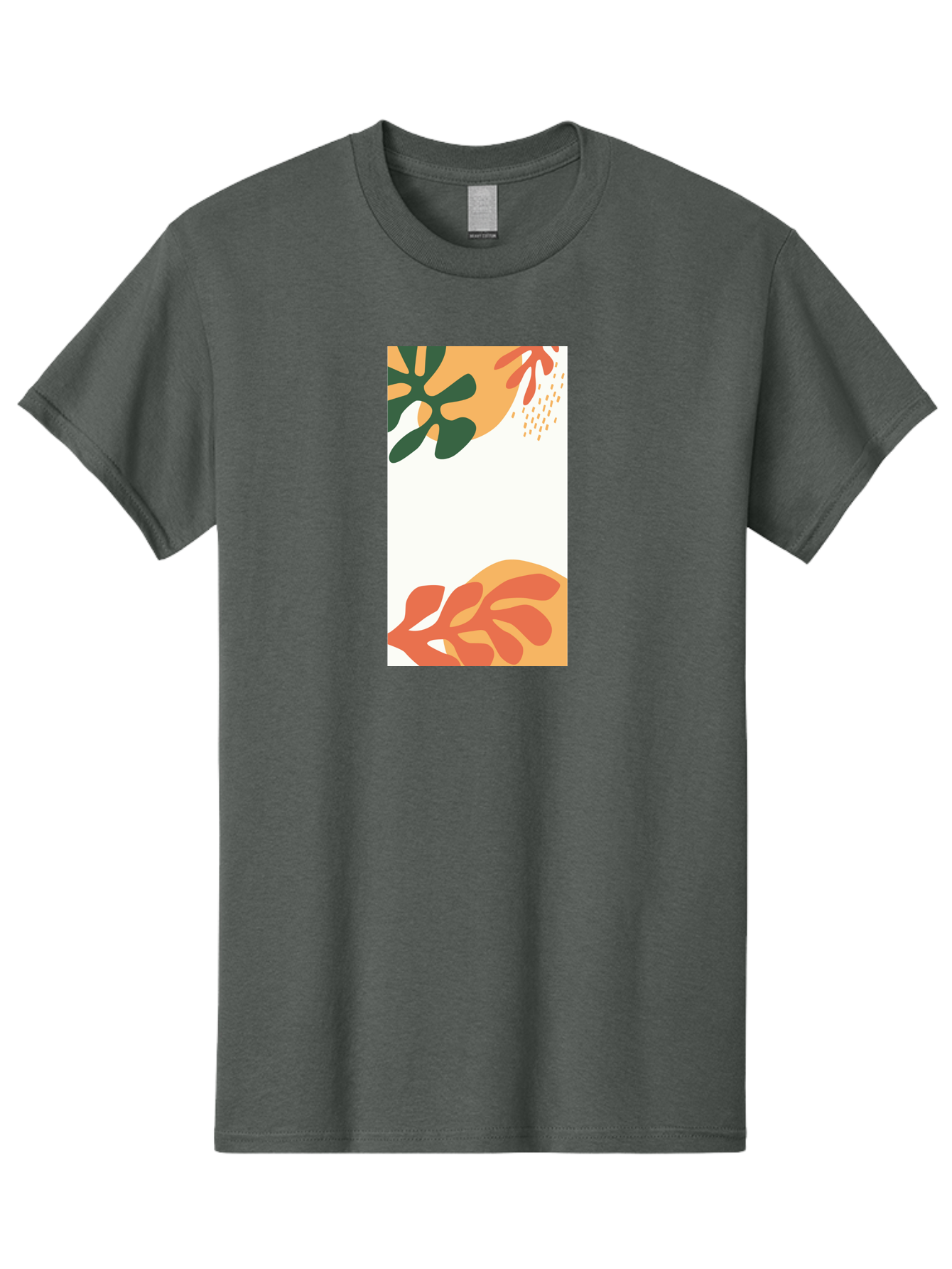 Tropical-Leaves Men'S Graphic Tee, 100% Cotton, Comfortable Casual Summer Wear, Machine Washable, Tropical Leaves, Abstract Art, Modern Design, Minimalist Style, Orange And Green Hues, Creative Graphics, Digital Illustration, Contemporary Art Aab636