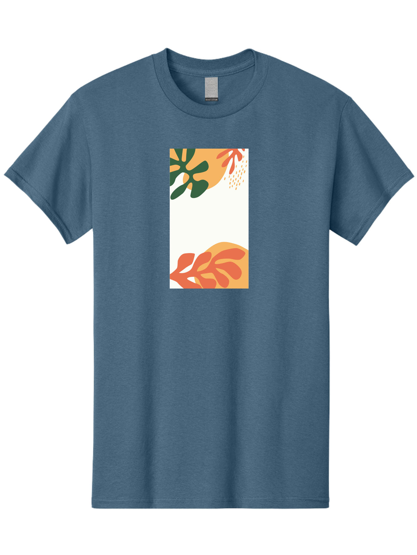 Tropical-Leaves Men'S Graphic Tee, 100% Cotton, Comfortable Casual Summer Wear, Machine Washable, Tropical Leaves, Abstract Art, Modern Design, Minimalist Style, Orange And Green Hues, Creative Graphics, Digital Illustration, Contemporary Art Aab636