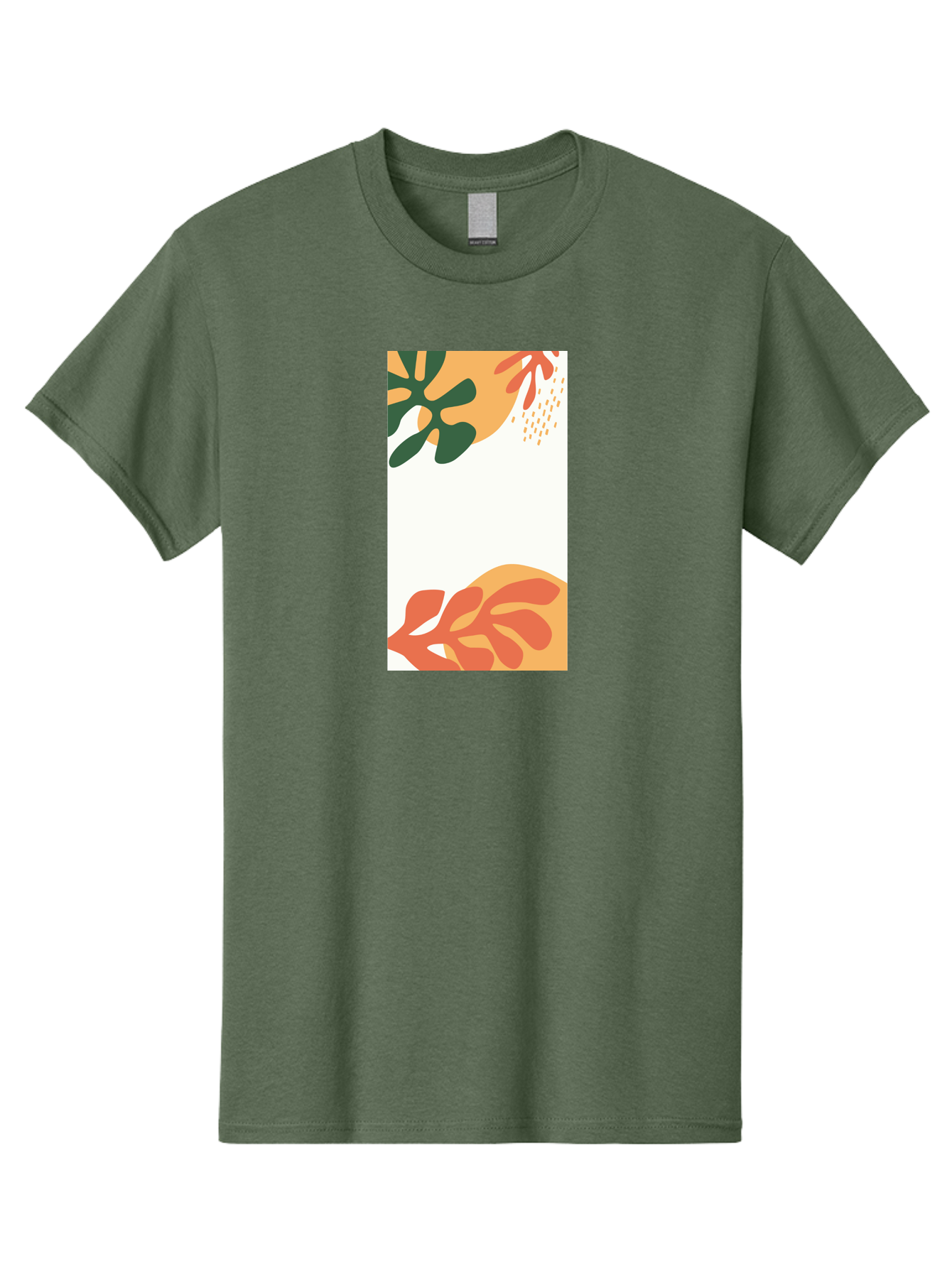 Tropical-Leaves Men'S Graphic Tee, 100% Cotton, Comfortable Casual Summer Wear, Machine Washable, Tropical Leaves, Abstract Art, Modern Design, Minimalist Style, Orange And Green Hues, Creative Graphics, Digital Illustration, Contemporary Art Aab636