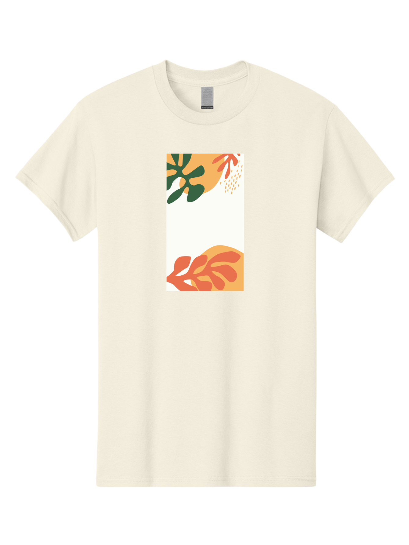 Tropical-Leaves Men'S Graphic Tee, 100% Cotton, Comfortable Casual Summer Wear, Machine Washable, Tropical Leaves, Abstract Art, Modern Design, Minimalist Style, Orange And Green Hues, Creative Graphics, Digital Illustration, Contemporary Art Aab636