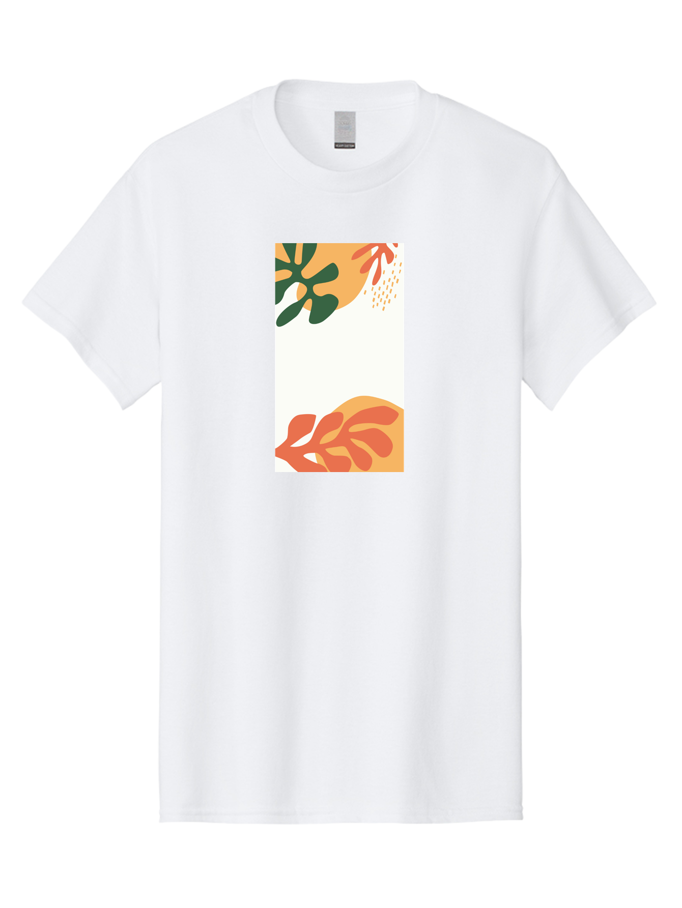 Tropical-Leaves Men'S Graphic Tee, 100% Cotton, Comfortable Casual Summer Wear, Machine Washable, Tropical Leaves, Abstract Art, Modern Design, Minimalist Style, Orange And Green Hues, Creative Graphics, Digital Illustration, Contemporary Art Aab636