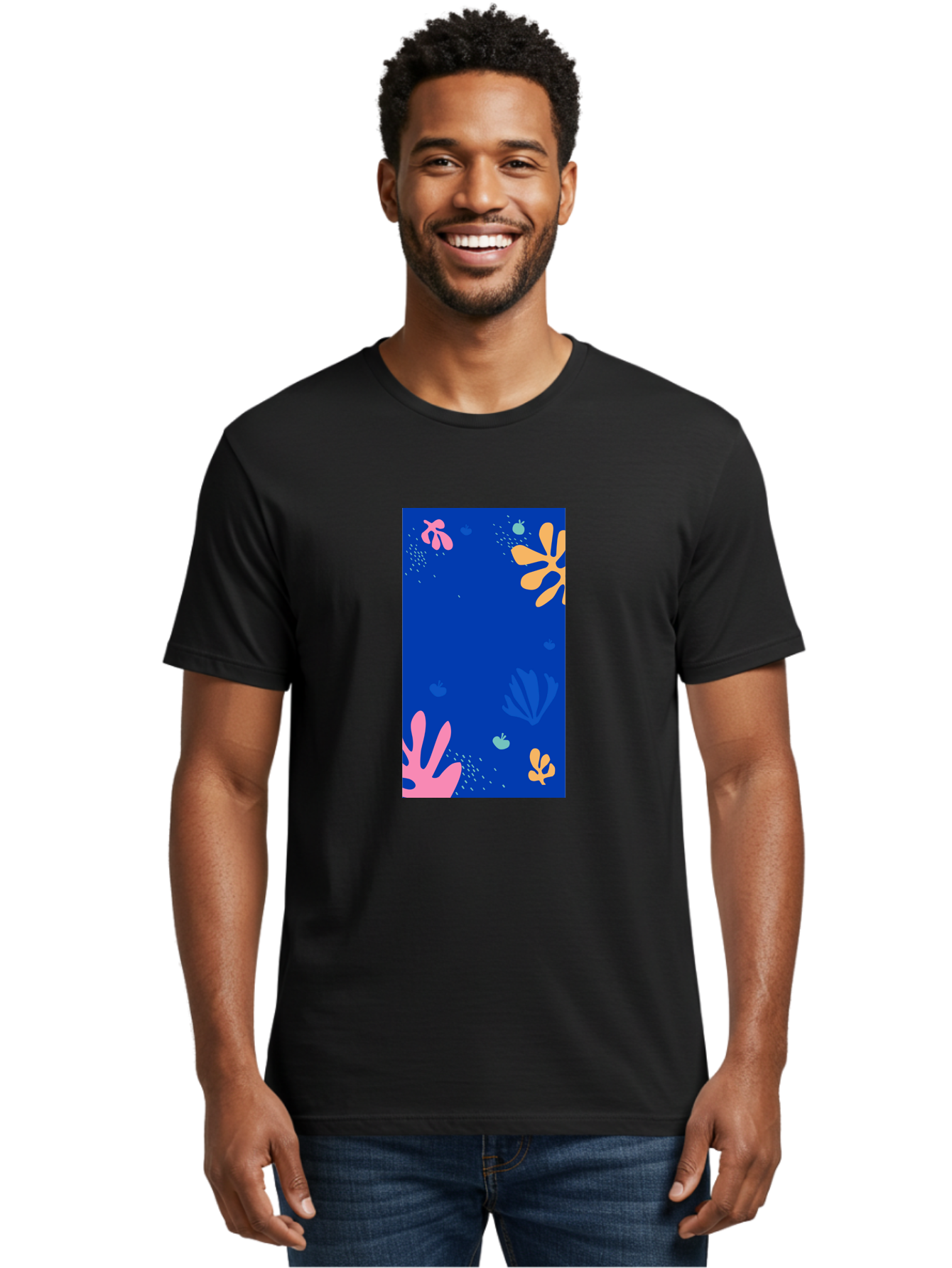 Underwater-Florals Men'S Graphic Tee, 100% Cotton, Comfortable Casual Summer Wear, Machine Washable, Underwater Scene, Colorful Flowers, Coral, Aquatic Plants, Ocean Life, Vibrant Colors, Whimsical Design, Digital Art, Floral Pattern, Aab638