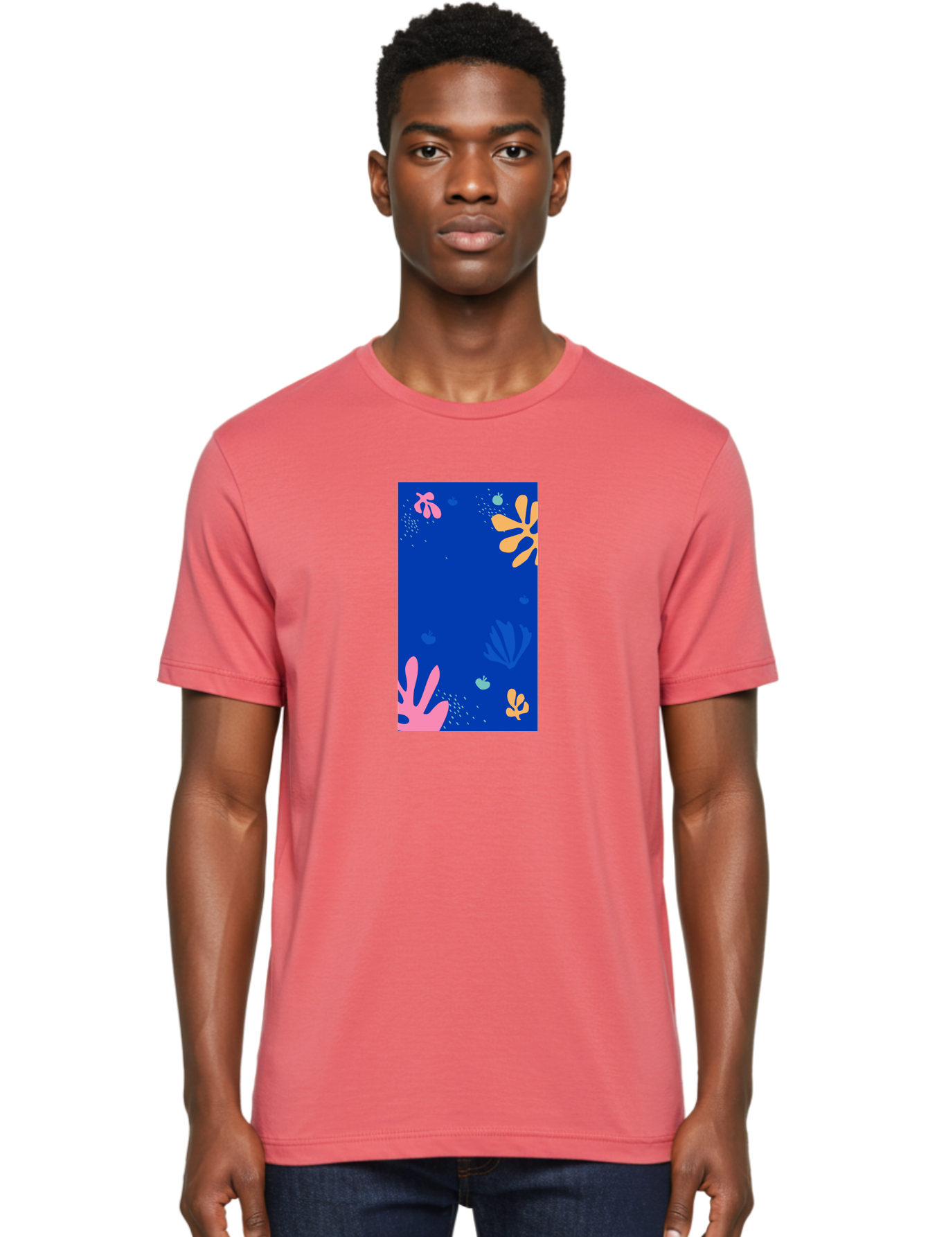 Underwater-Florals Men'S Graphic Tee, 100% Cotton, Comfortable Casual Summer Wear, Machine Washable, Underwater Scene, Colorful Flowers, Coral, Aquatic Plants, Ocean Life, Vibrant Colors, Whimsical Design, Digital Art, Floral Pattern, Aab638