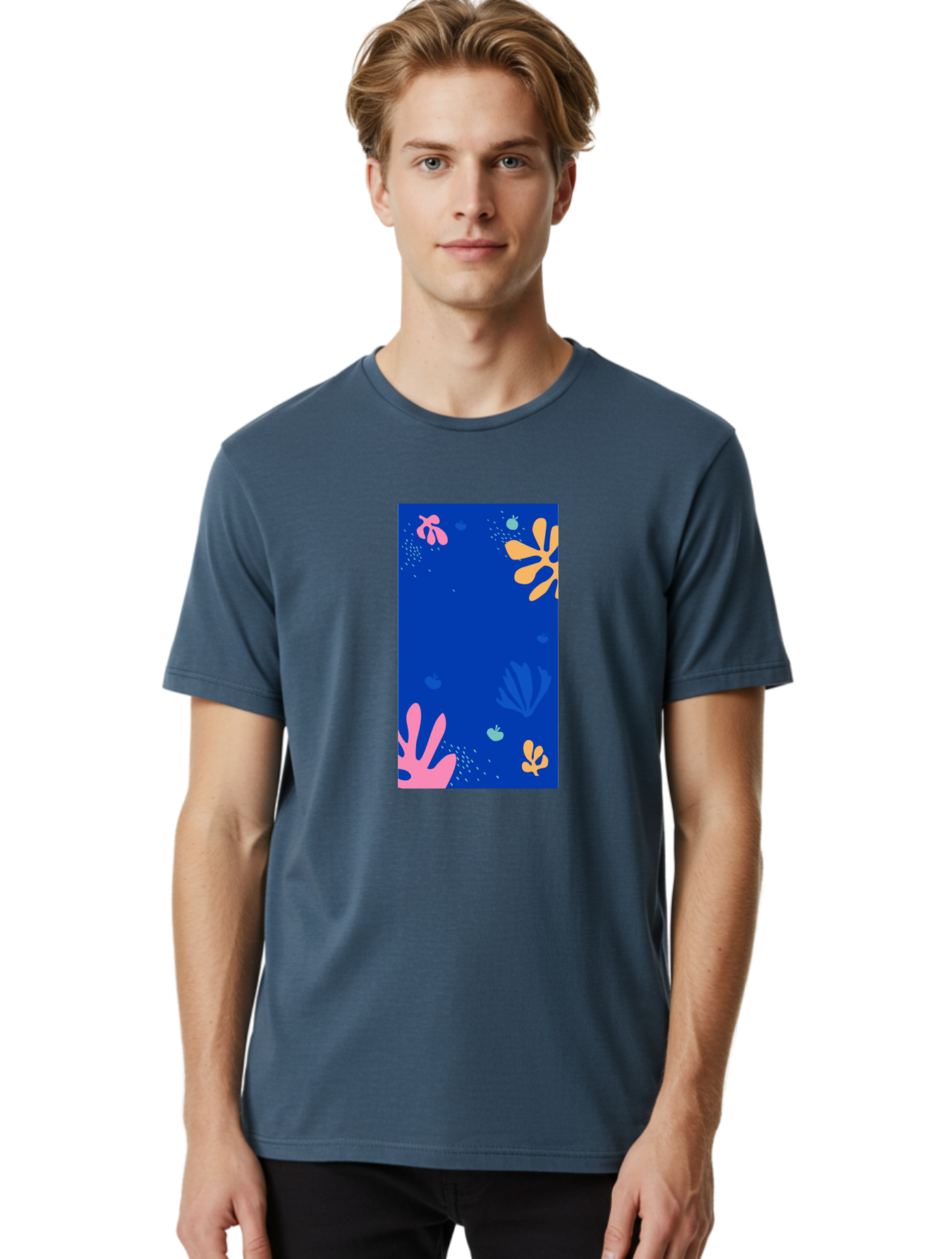 Underwater-Florals Men'S Graphic Tee, 100% Cotton, Comfortable Casual Summer Wear, Machine Washable, Underwater Scene, Colorful Flowers, Coral, Aquatic Plants, Ocean Life, Vibrant Colors, Whimsical Design, Digital Art, Floral Pattern, Aab638