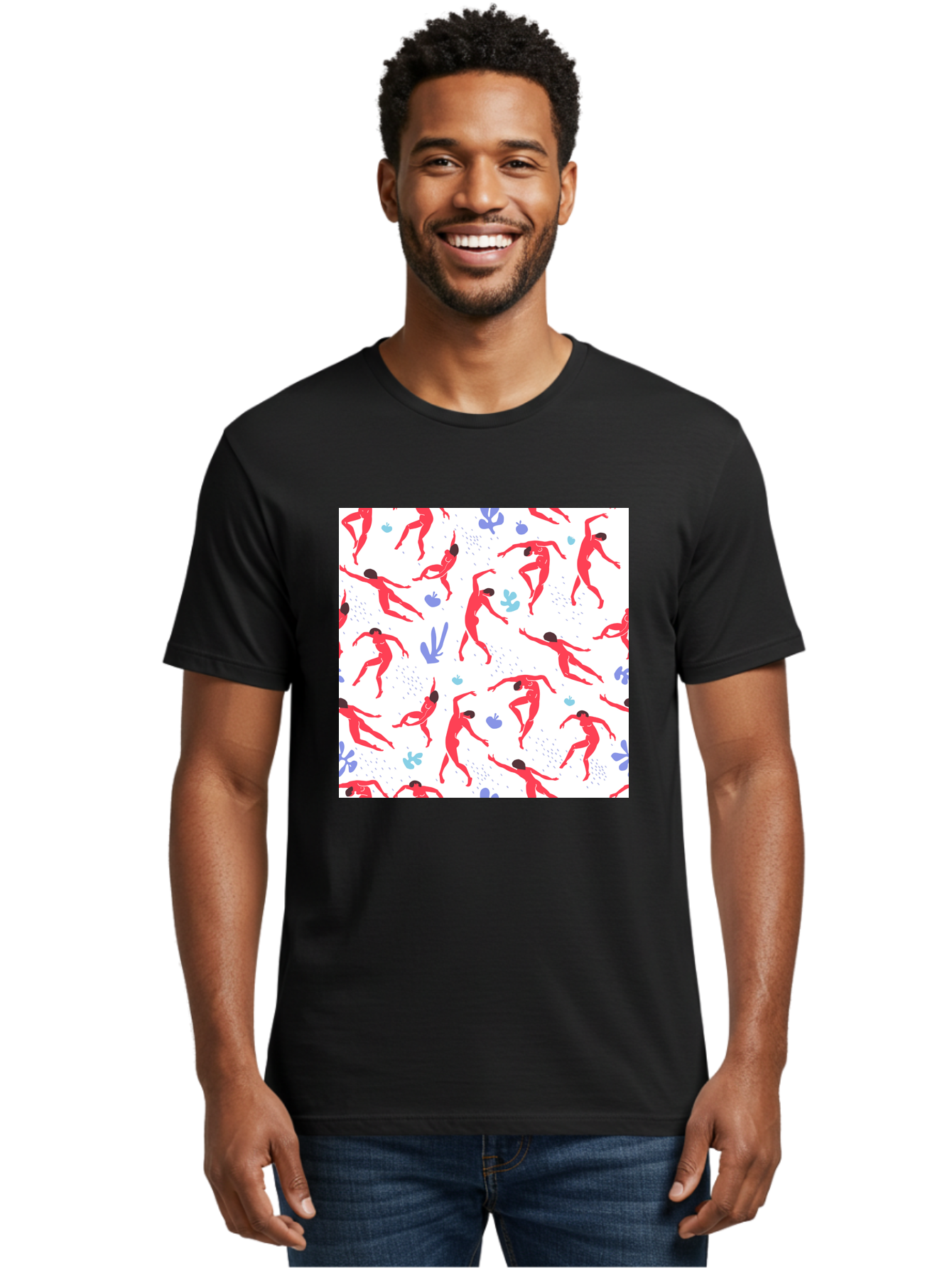 Yoga-Pattern Men'S Graphic Tee, 100% Cotton, Comfortable Casual Summer Wear, Machine Washable, Nude Figures, Red Silhouettes, Dynamic Poses, Yoga, Wellness, Floral Patterns, Abstract Shapes, Playful Designs, Modern Art, Minimalist Aesthetic Aab639