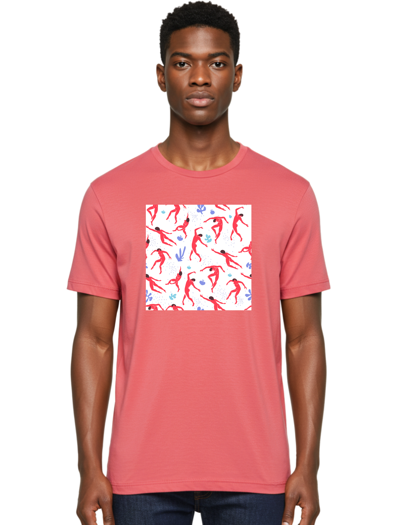 Yoga-Pattern Men'S Graphic Tee, 100% Cotton, Comfortable Casual Summer Wear, Machine Washable, Nude Figures, Red Silhouettes, Dynamic Poses, Yoga, Wellness, Floral Patterns, Abstract Shapes, Playful Designs, Modern Art, Minimalist Aesthetic Aab639