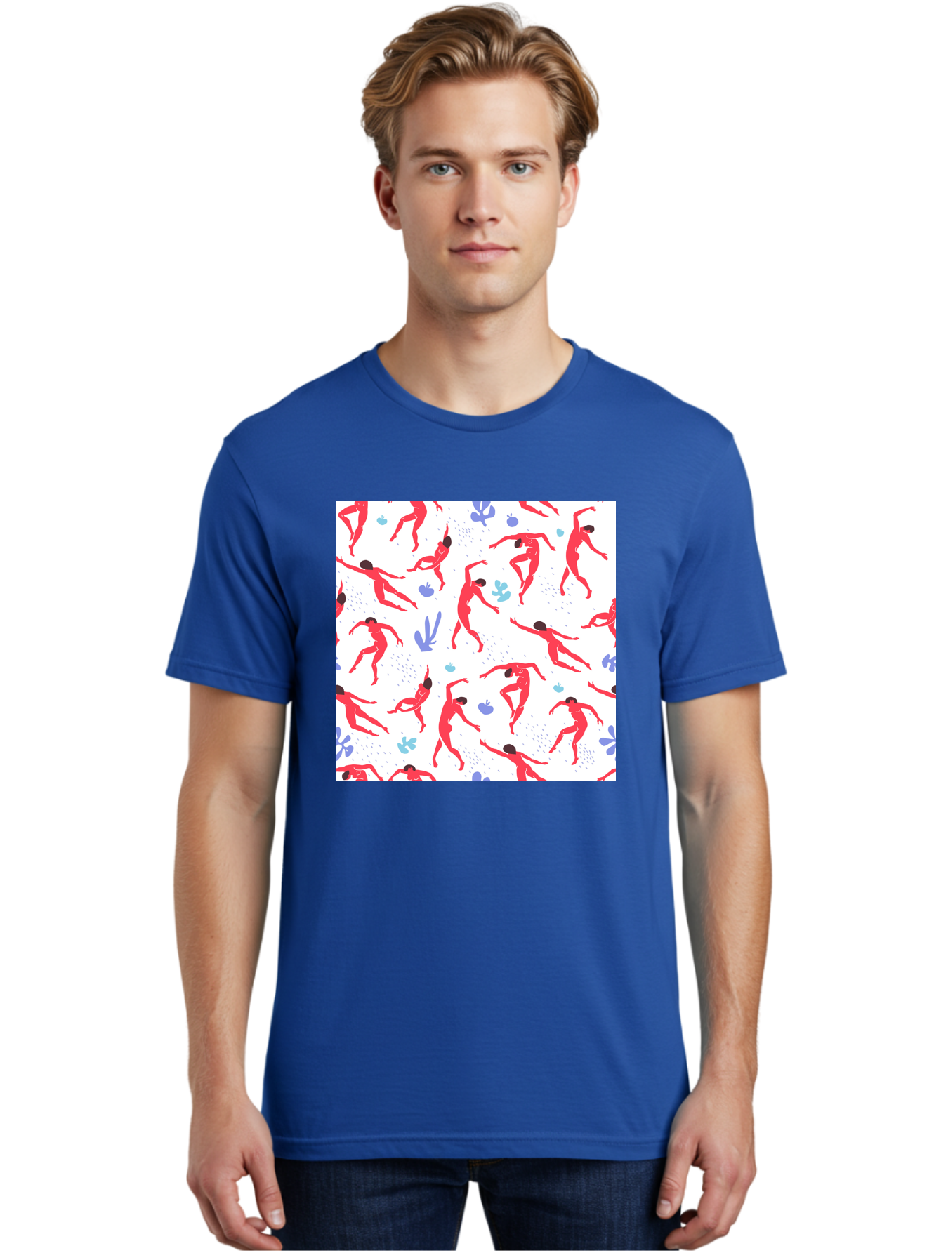 Yoga-Pattern Men'S Graphic Tee, 100% Cotton, Comfortable Casual Summer Wear, Machine Washable, Nude Figures, Red Silhouettes, Dynamic Poses, Yoga, Wellness, Floral Patterns, Abstract Shapes, Playful Designs, Modern Art, Minimalist Aesthetic Aab639