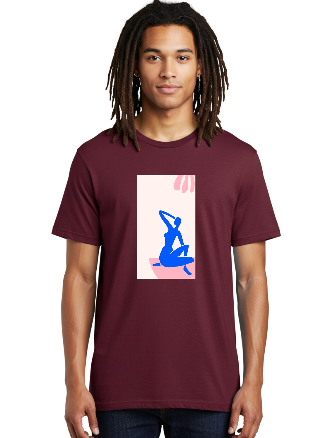 Yoga-Pose Men'S Graphic Tee, 100% Cotton, Comfortable Casual Summer Wear, Machine Washable, Yoga Silhouette, Serene Pose, Blue Figure, Wellness, Fitness, Meditation, Relaxation, Mindfulness, Calm Atmosphere Aab640