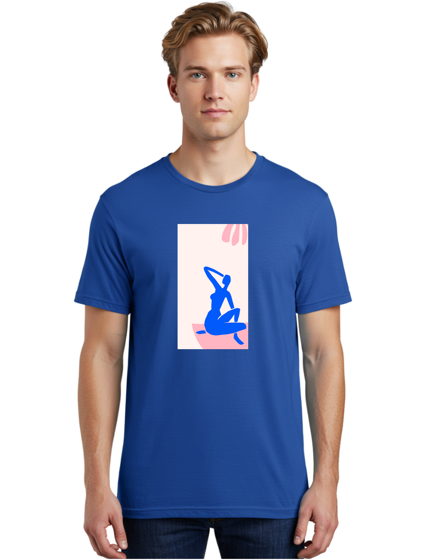 Yoga-Pose Men'S Graphic Tee, 100% Cotton, Comfortable Casual Summer Wear, Machine Washable, Yoga Silhouette, Serene Pose, Blue Figure, Wellness, Fitness, Meditation, Relaxation, Mindfulness, Calm Atmosphere Aab640