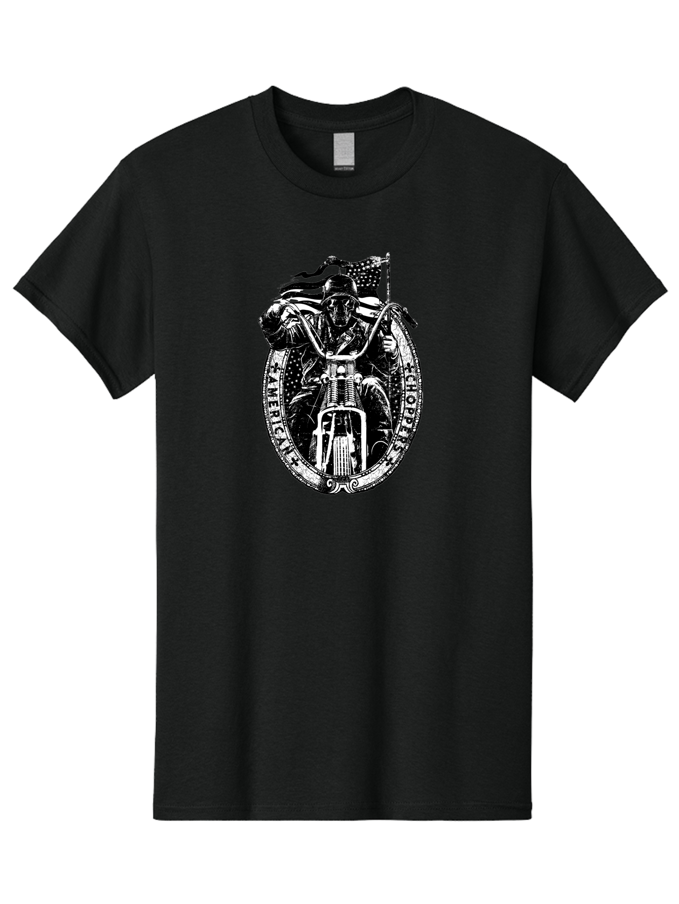 American-Chopper Men'S Graphic Tee, 100% Cotton, Comfortable Casual Summer Wear, Machine Washable, Motorcycle Culture, Biker Graphics, Patriotic Symbol, Chopper Bike, Skull Rider, American Flag, Bold Design, Black And White Illustration, Aab642