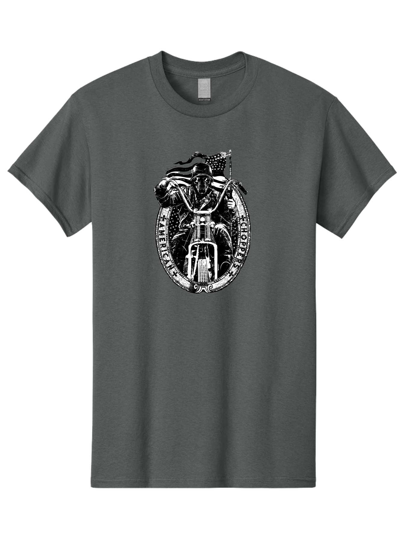 American-Chopper Men'S Graphic Tee, 100% Cotton, Comfortable Casual Summer Wear, Machine Washable, Motorcycle Culture, Biker Graphics, Patriotic Symbol, Chopper Bike, Skull Rider, American Flag, Bold Design, Black And White Illustration, Aab642