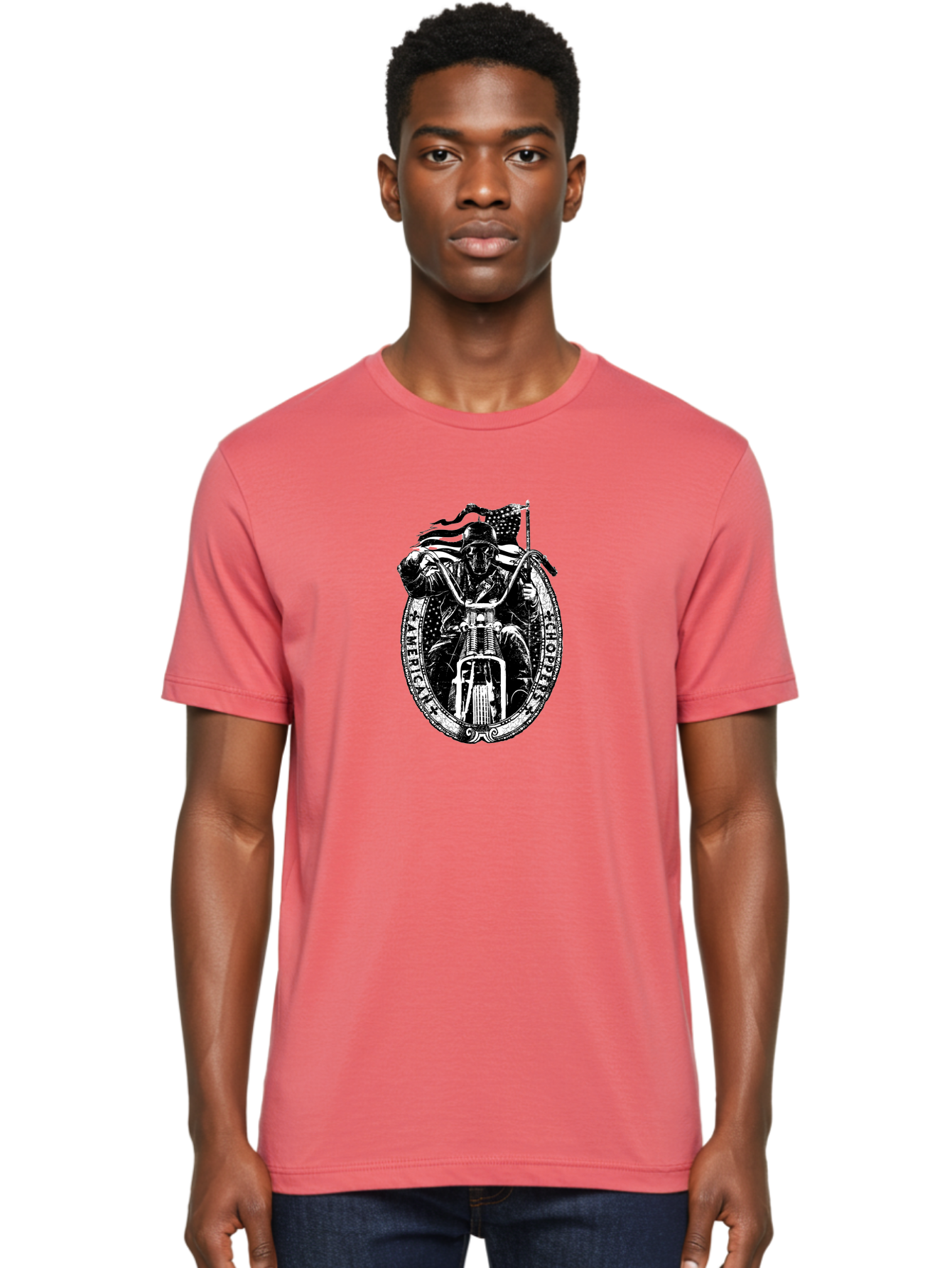 American-Chopper Men'S Graphic Tee, 100% Cotton, Comfortable Casual Summer Wear, Machine Washable, Motorcycle Culture, Biker Graphics, Patriotic Symbol, Chopper Bike, Skull Rider, American Flag, Bold Design, Black And White Illustration, Aab642
