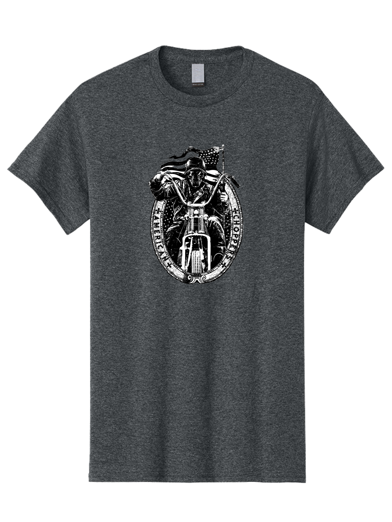 American-Chopper Men'S Graphic Tee, 100% Cotton, Comfortable Casual Summer Wear, Machine Washable, Motorcycle Culture, Biker Graphics, Patriotic Symbol, Chopper Bike, Skull Rider, American Flag, Bold Design, Black And White Illustration, Aab642