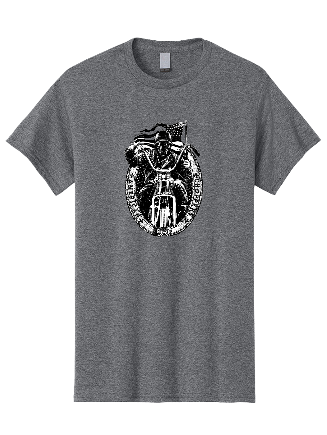 American-Chopper Men'S Graphic Tee, 100% Cotton, Comfortable Casual Summer Wear, Machine Washable, Motorcycle Culture, Biker Graphics, Patriotic Symbol, Chopper Bike, Skull Rider, American Flag, Bold Design, Black And White Illustration, Aab642