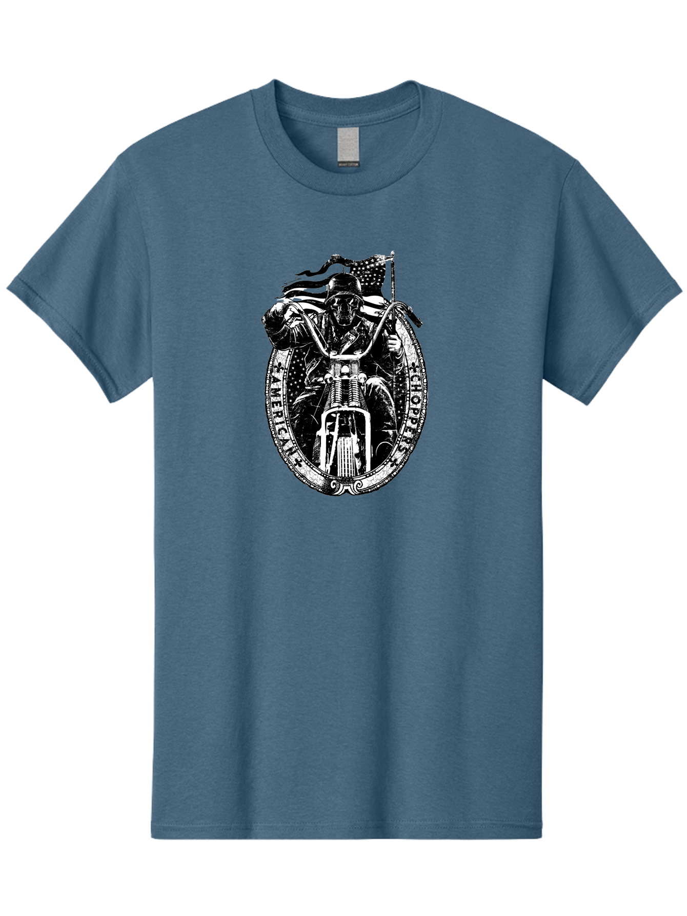 American-Chopper Men'S Graphic Tee, 100% Cotton, Comfortable Casual Summer Wear, Machine Washable, Motorcycle Culture, Biker Graphics, Patriotic Symbol, Chopper Bike, Skull Rider, American Flag, Bold Design, Black And White Illustration, Aab642