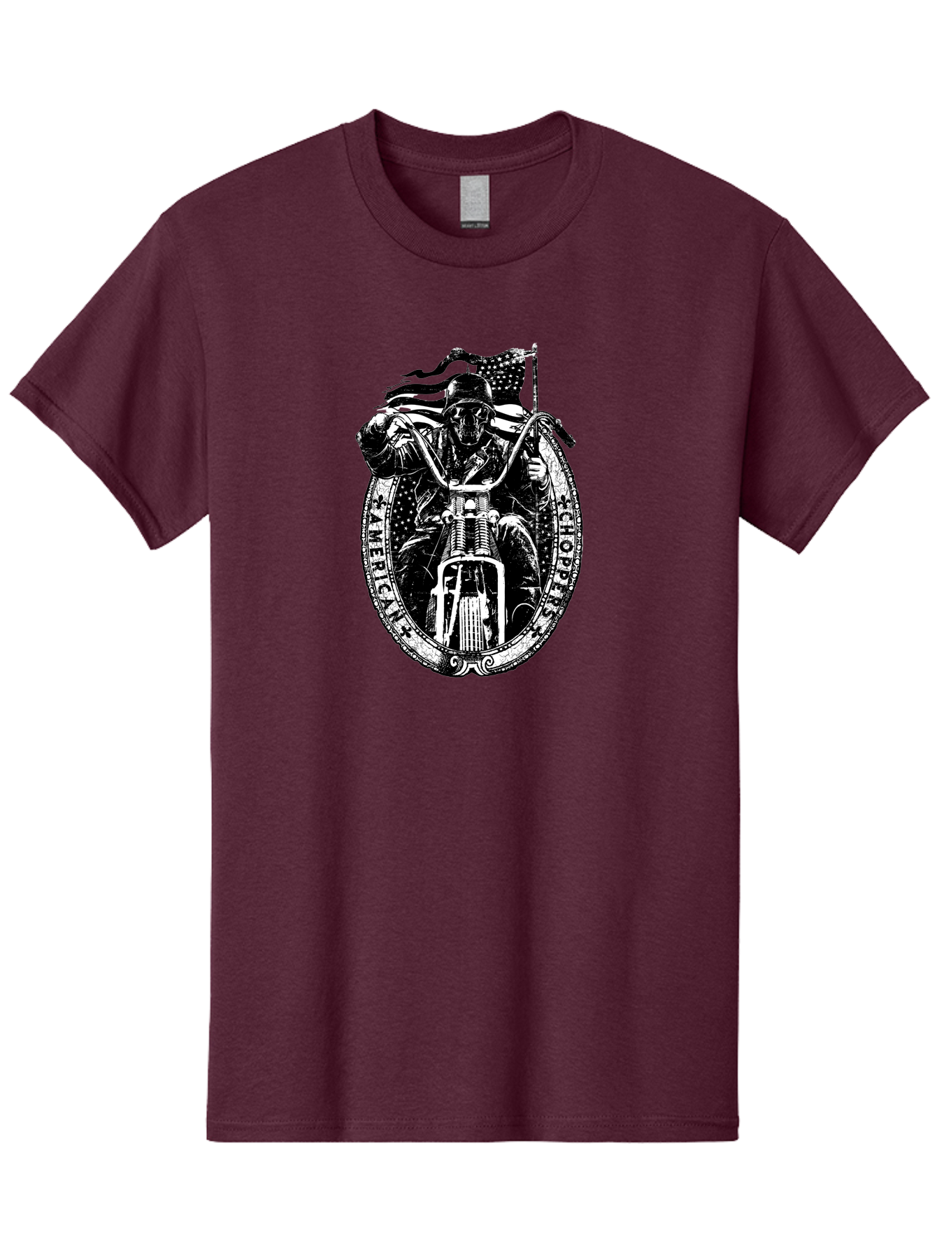 American-Chopper Men'S Graphic Tee, 100% Cotton, Comfortable Casual Summer Wear, Machine Washable, Motorcycle Culture, Biker Graphics, Patriotic Symbol, Chopper Bike, Skull Rider, American Flag, Bold Design, Black And White Illustration, Aab642