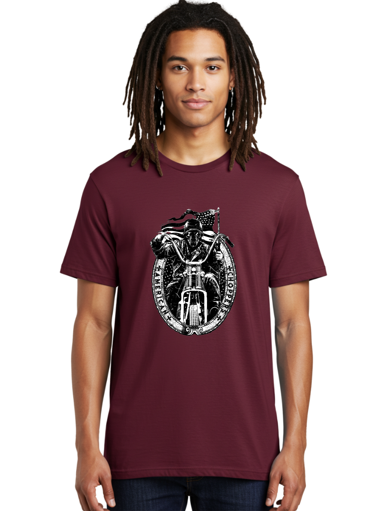 American-Chopper Men'S Graphic Tee, 100% Cotton, Comfortable Casual Summer Wear, Machine Washable, Motorcycle Culture, Biker Graphics, Patriotic Symbol, Chopper Bike, Skull Rider, American Flag, Bold Design, Black And White Illustration, Aab642