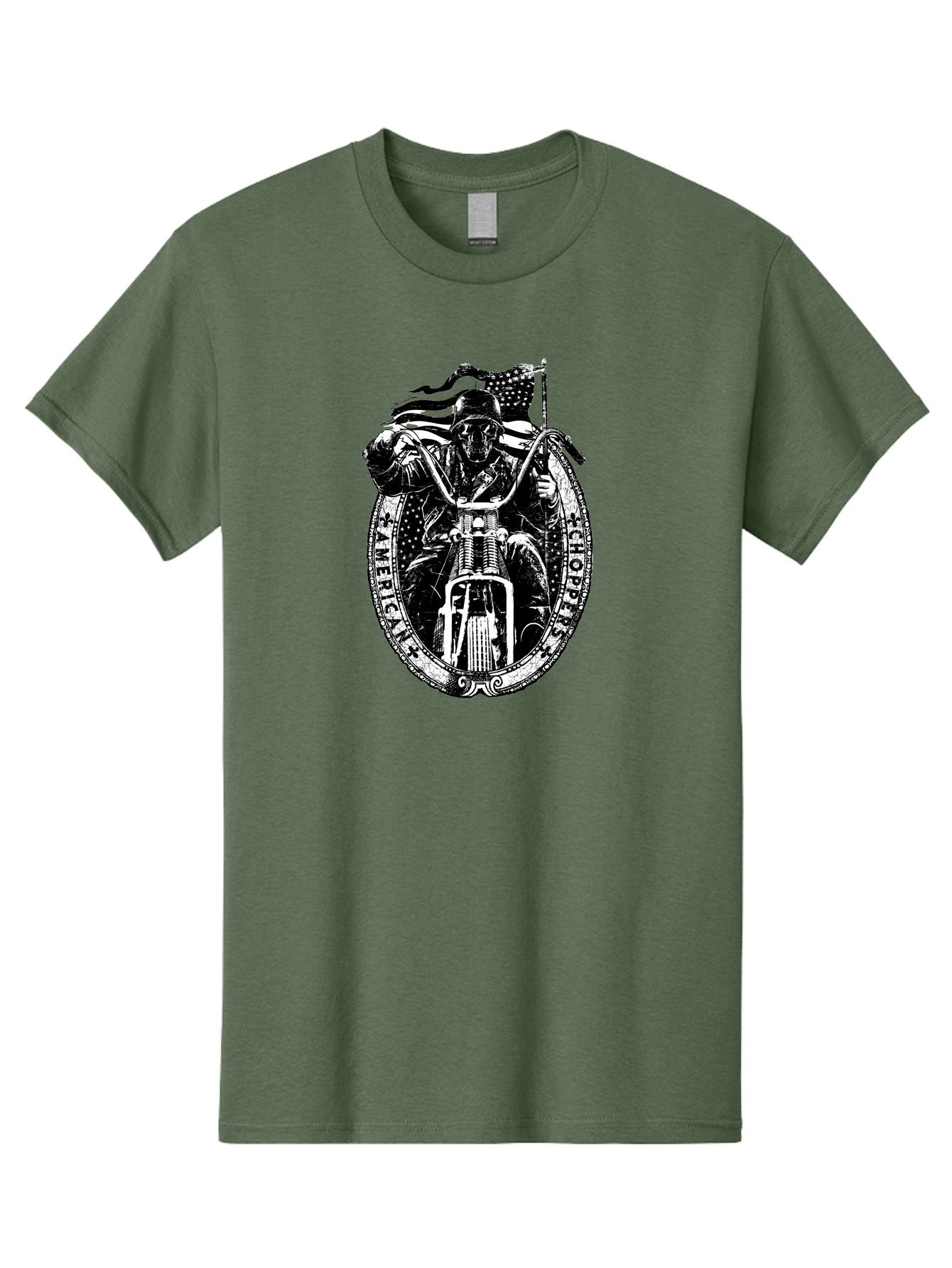 American-Chopper Men'S Graphic Tee, 100% Cotton, Comfortable Casual Summer Wear, Machine Washable, Motorcycle Culture, Biker Graphics, Patriotic Symbol, Chopper Bike, Skull Rider, American Flag, Bold Design, Black And White Illustration, Aab642