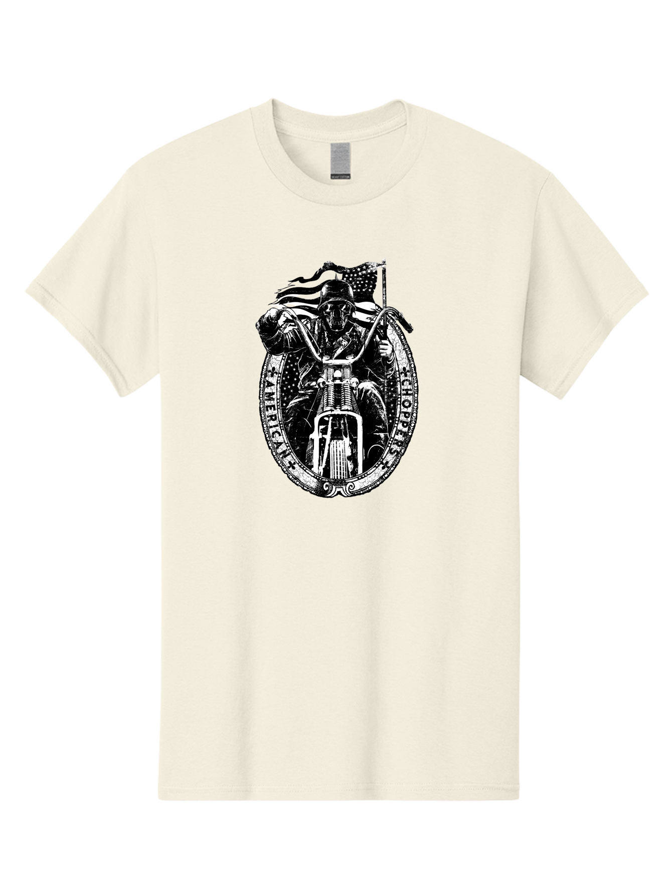 American-Chopper Men'S Graphic Tee, 100% Cotton, Comfortable Casual Summer Wear, Machine Washable, Motorcycle Culture, Biker Graphics, Patriotic Symbol, Chopper Bike, Skull Rider, American Flag, Bold Design, Black And White Illustration, Aab642