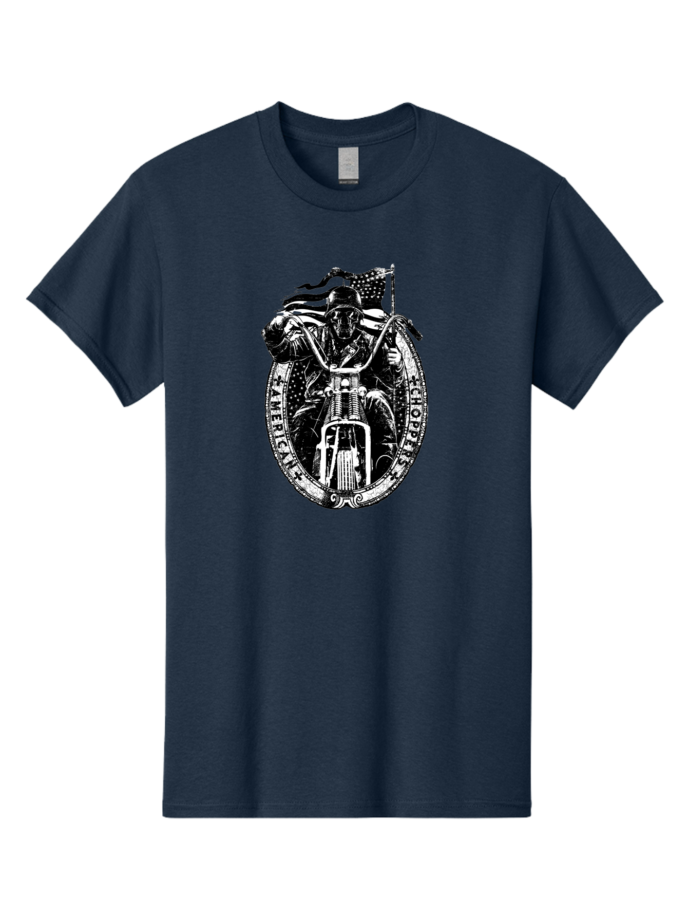 American-Chopper Men'S Graphic Tee, 100% Cotton, Comfortable Casual Summer Wear, Machine Washable, Motorcycle Culture, Biker Graphics, Patriotic Symbol, Chopper Bike, Skull Rider, American Flag, Bold Design, Black And White Illustration, Aab642