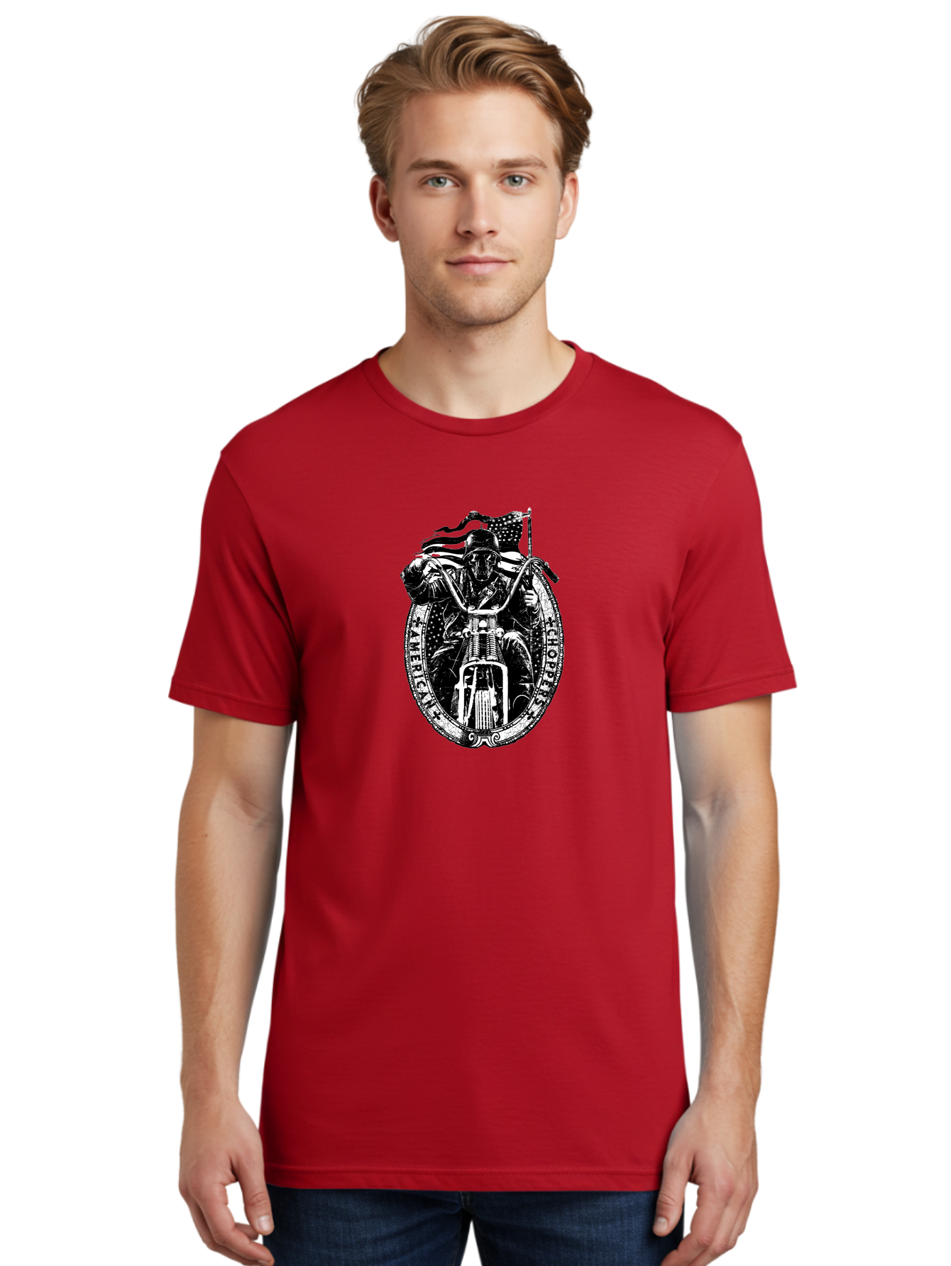 American-Chopper Men'S Graphic Tee, 100% Cotton, Comfortable Casual Summer Wear, Machine Washable, Motorcycle Culture, Biker Graphics, Patriotic Symbol, Chopper Bike, Skull Rider, American Flag, Bold Design, Black And White Illustration, Aab642