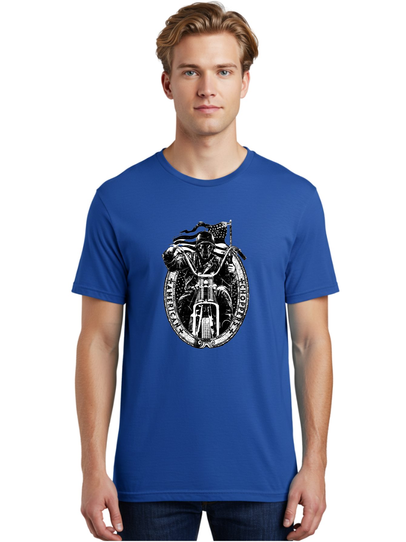 American-Chopper Men'S Graphic Tee, 100% Cotton, Comfortable Casual Summer Wear, Machine Washable, Motorcycle Culture, Biker Graphics, Patriotic Symbol, Chopper Bike, Skull Rider, American Flag, Bold Design, Black And White Illustration, Aab642