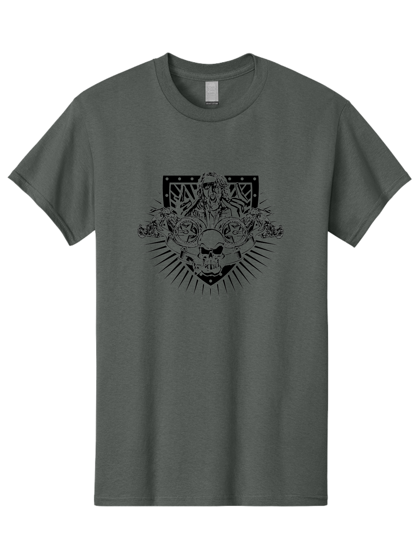 Biker-With-Skull Men'S Graphic Tee, 100% Cotton, Comfortable Casual Summer Wear, Machine Washable, Biker With Leather Jacket, Skull With Horns, Motorcycles, Rock And Roll Style, Biker Culture, Bold Illustration, Black And White Design, Aab643