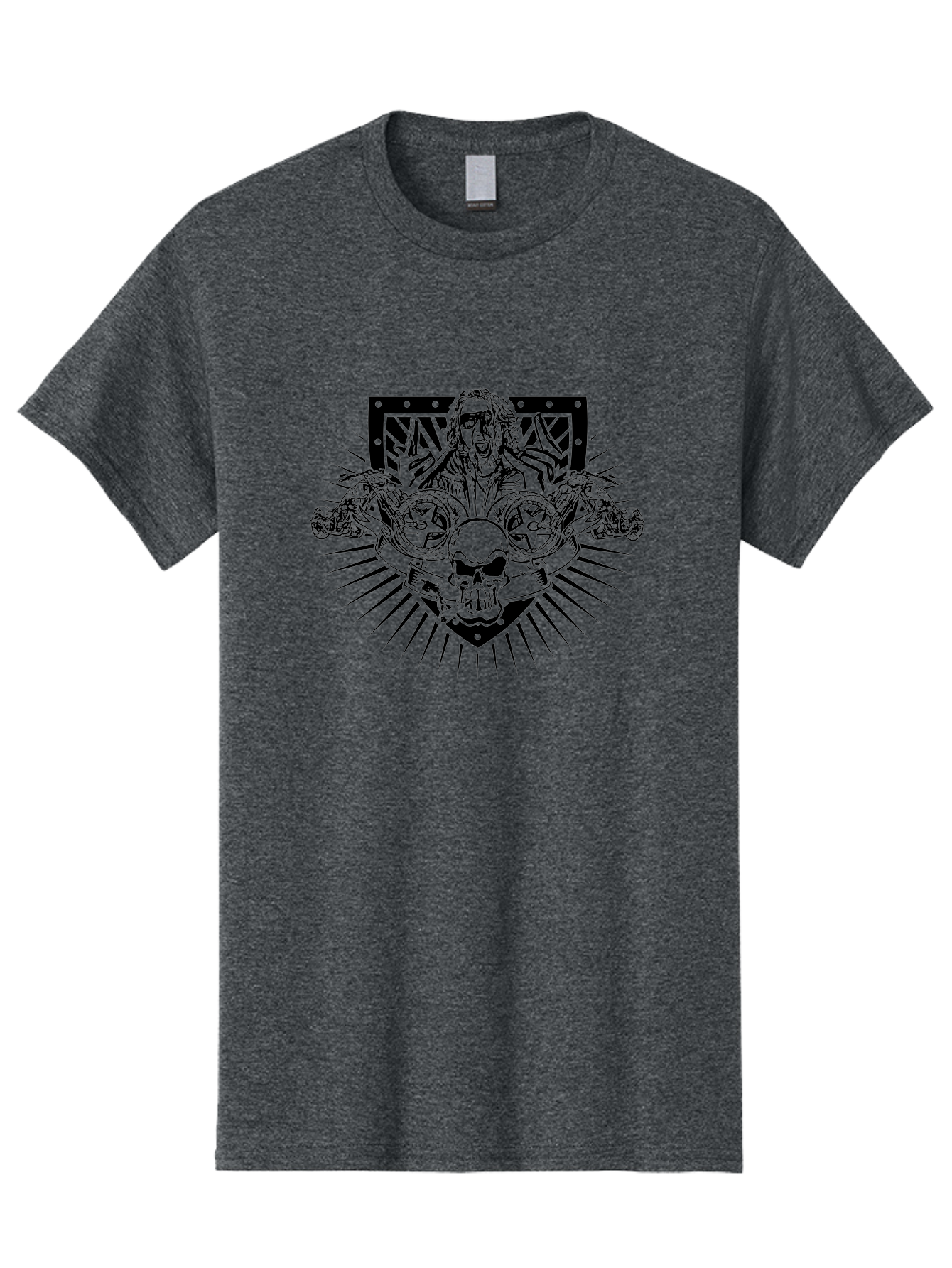 Biker-With-Skull Men'S Graphic Tee, 100% Cotton, Comfortable Casual Summer Wear, Machine Washable, Biker With Leather Jacket, Skull With Horns, Motorcycles, Rock And Roll Style, Biker Culture, Bold Illustration, Black And White Design, Aab643