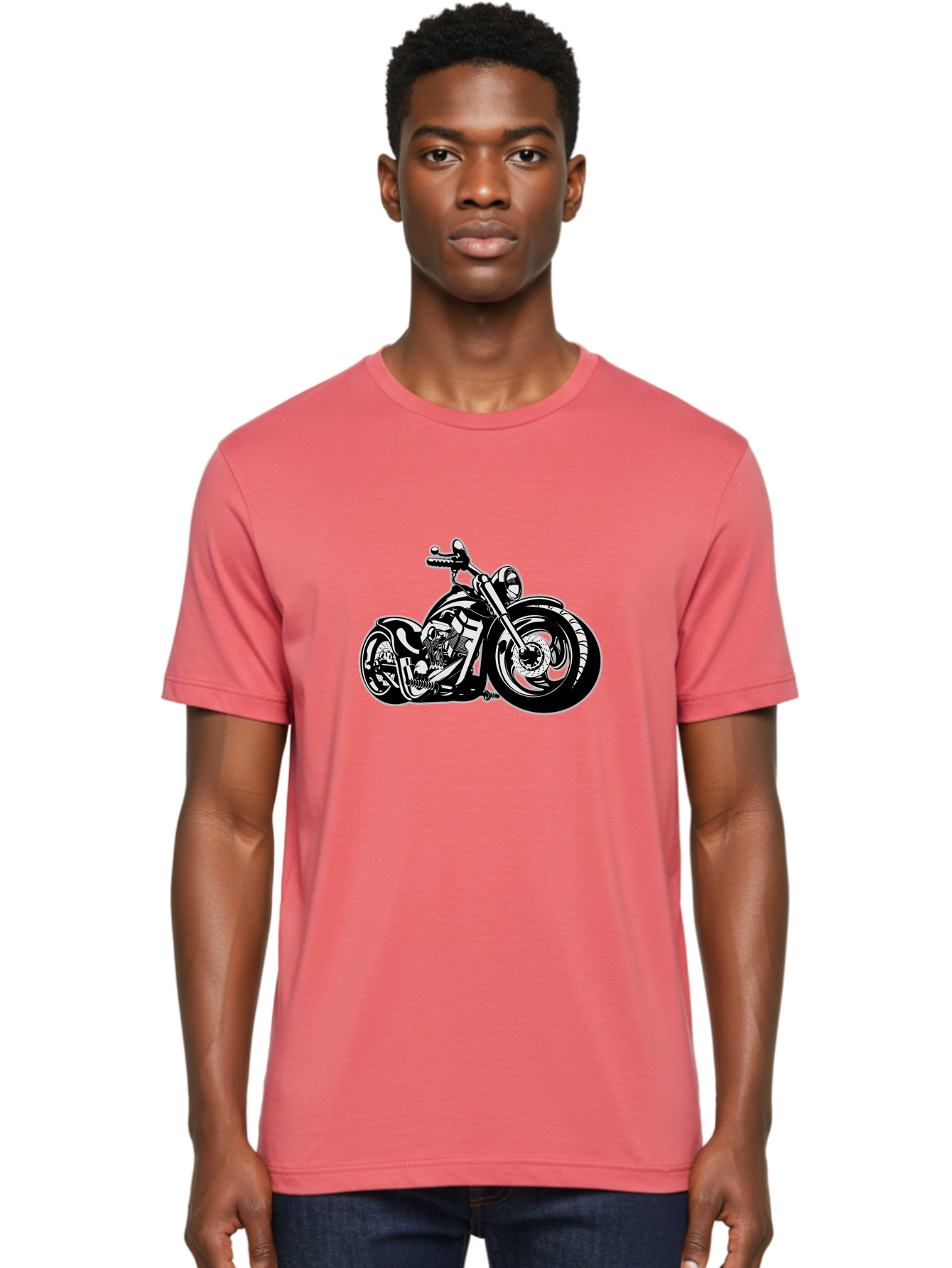 Chopper-Motorcycle Men'S Graphic Tee, 100% Cotton, Comfortable Casual Summer Wear, Machine Washable, Custom Motorcycle, Chopper Bike, Black And White Illustration, Biker Culture, Motorcycle Art, Custom Wheels, Chrome Exhaust, Motorbike Design Aab644