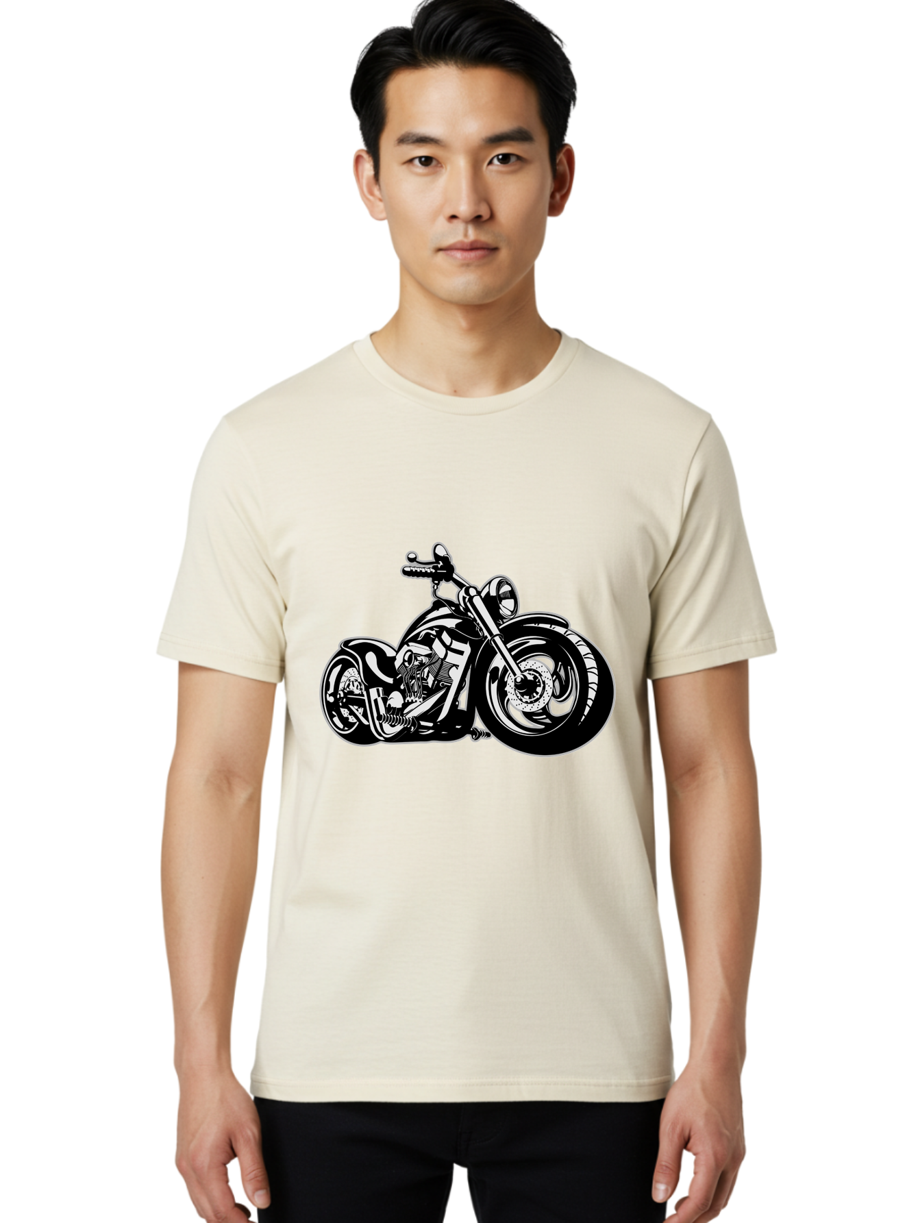 Chopper-Motorcycle Men'S Graphic Tee, 100% Cotton, Comfortable Casual Summer Wear, Machine Washable, Custom Motorcycle, Chopper Bike, Black And White Illustration, Biker Culture, Motorcycle Art, Custom Wheels, Chrome Exhaust, Motorbike Design Aab644