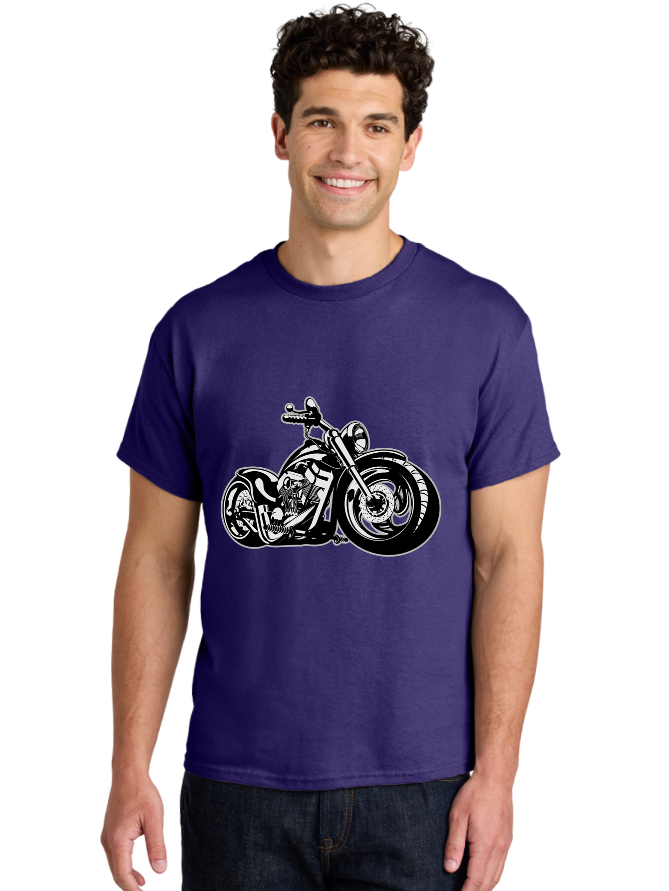 Chopper-Motorcycle Men'S Graphic Tee, 100% Cotton, Comfortable Casual Summer Wear, Machine Washable, Custom Motorcycle, Chopper Bike, Black And White Illustration, Biker Culture, Motorcycle Art, Custom Wheels, Chrome Exhaust, Motorbike Design Aab644
