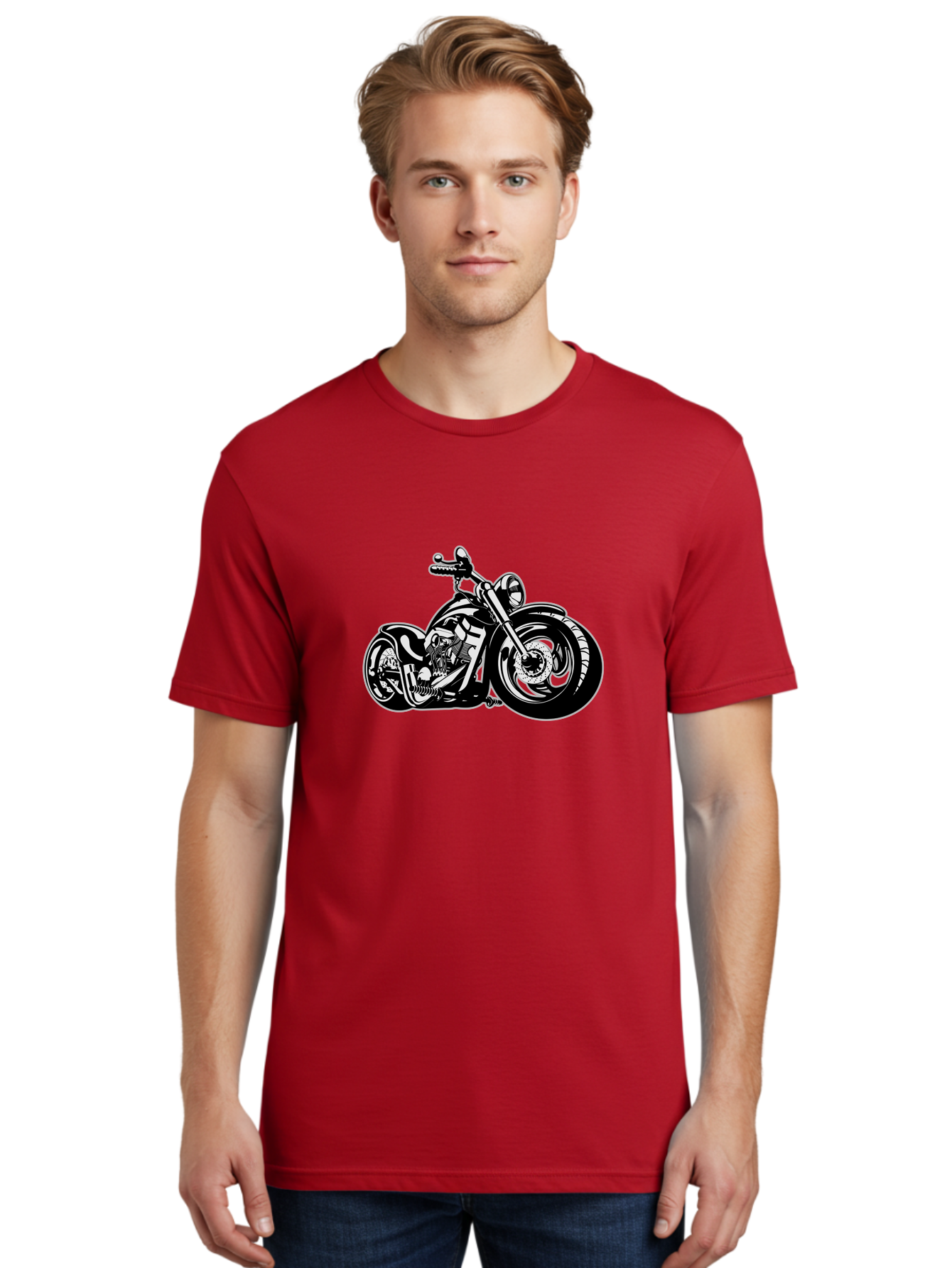 Chopper-Motorcycle Men'S Graphic Tee, 100% Cotton, Comfortable Casual Summer Wear, Machine Washable, Custom Motorcycle, Chopper Bike, Black And White Illustration, Biker Culture, Motorcycle Art, Custom Wheels, Chrome Exhaust, Motorbike Design Aab644