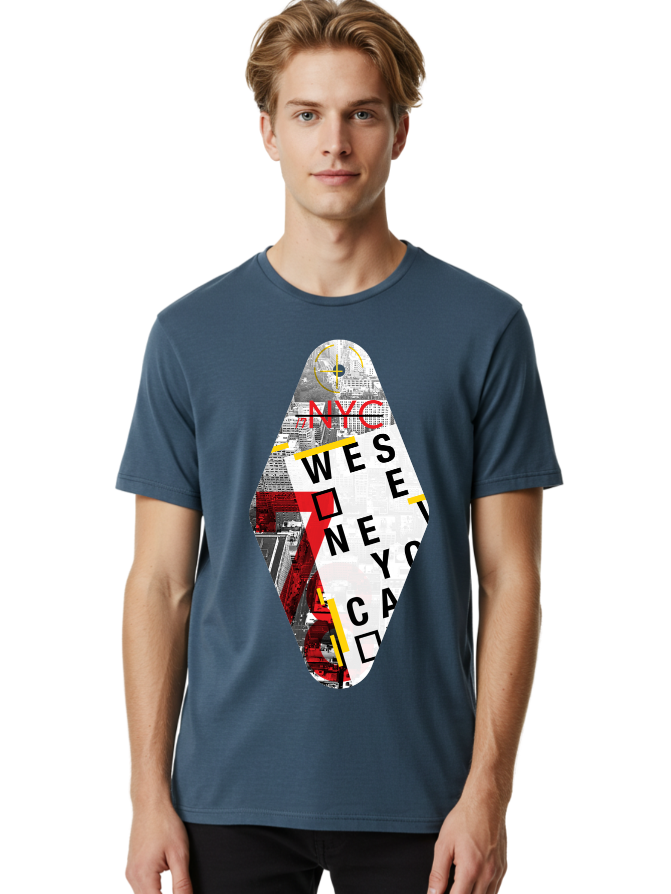 Nyc-West-New-York Men'S Graphic Tee, 100% Cotton, Comfortable Casual Summer Wear, Machine Washable, New York City, Cityscape, Urban Landscape, Abstract Art, Collage, Typography, Modern Design, City Views, Nyc Landmarks, Wesee Concept Aab646