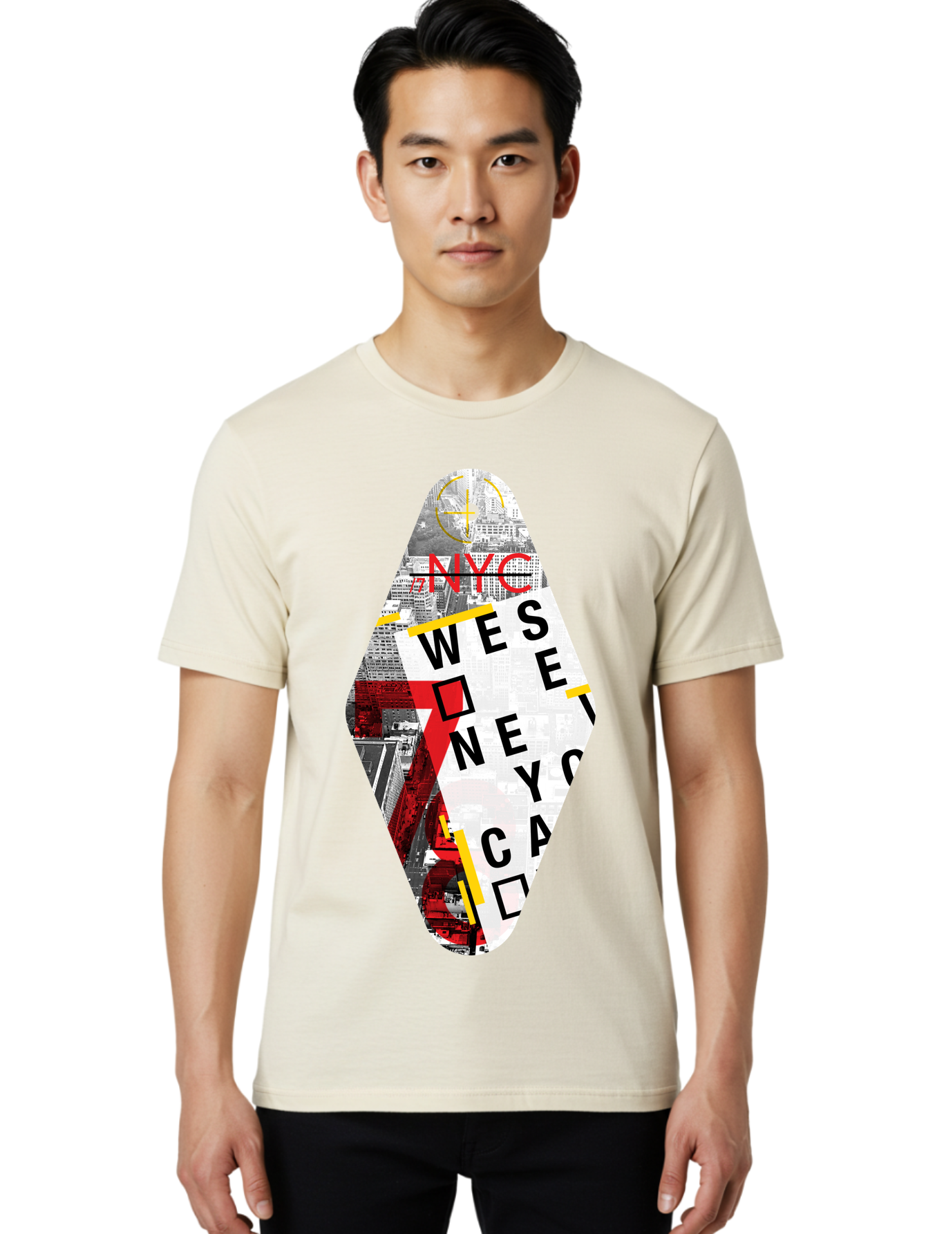 Nyc-West-New-York Men'S Graphic Tee, 100% Cotton, Comfortable Casual Summer Wear, Machine Washable, New York City, Cityscape, Urban Landscape, Abstract Art, Collage, Typography, Modern Design, City Views, Nyc Landmarks, Wesee Concept Aab646