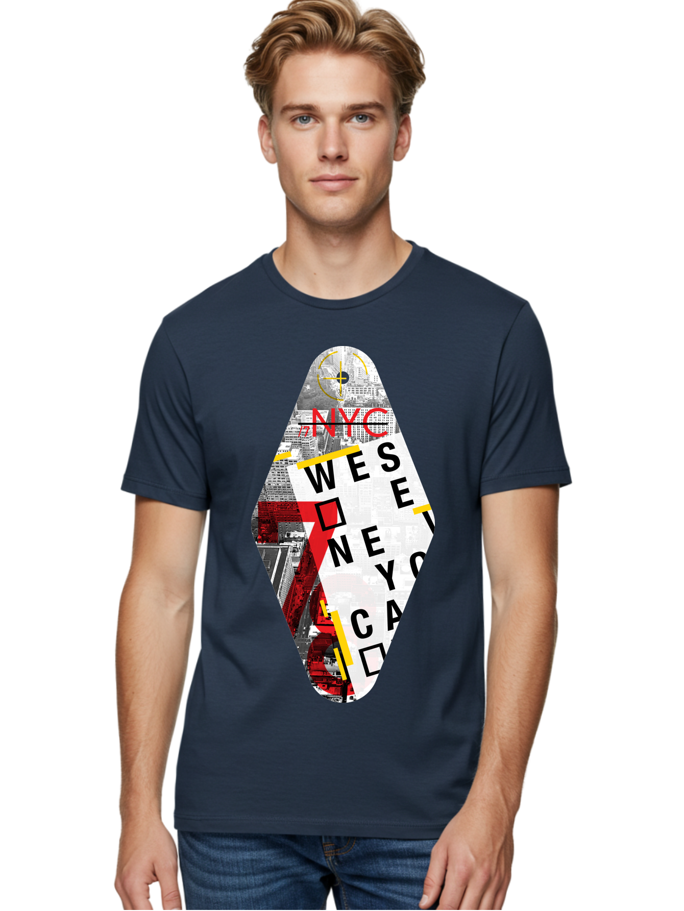 Nyc-West-New-York Men'S Graphic Tee, 100% Cotton, Comfortable Casual Summer Wear, Machine Washable, New York City, Cityscape, Urban Landscape, Abstract Art, Collage, Typography, Modern Design, City Views, Nyc Landmarks, Wesee Concept Aab646