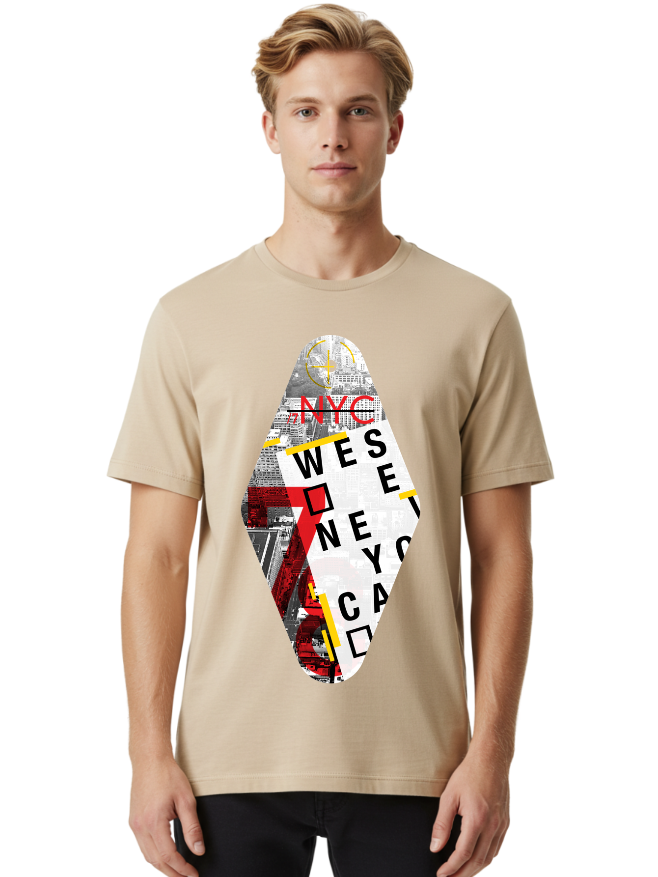 Nyc-West-New-York Men'S Graphic Tee, 100% Cotton, Comfortable Casual Summer Wear, Machine Washable, New York City, Cityscape, Urban Landscape, Abstract Art, Collage, Typography, Modern Design, City Views, Nyc Landmarks, Wesee Concept Aab646