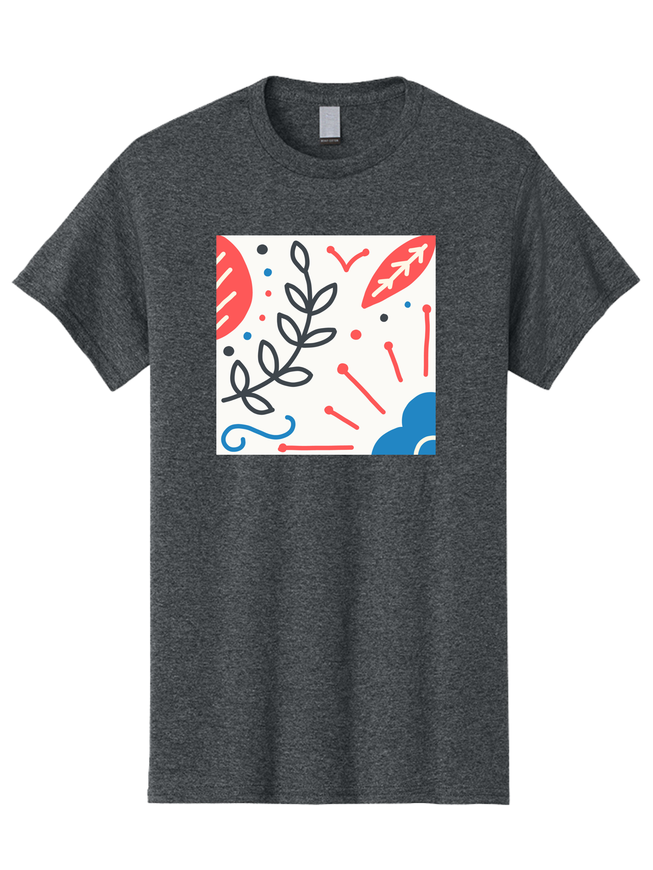 Abstract-Composition Men'S Graphic Tee, 100% Cotton, Comfortable Casual Summer Wear, Machine Washable, Abstract Floral Design, Minimalist Art, Red And Blue Accents, Simple Shapes, Creative Expression, Modern Aesthetic, Decorative Elements, Aab649