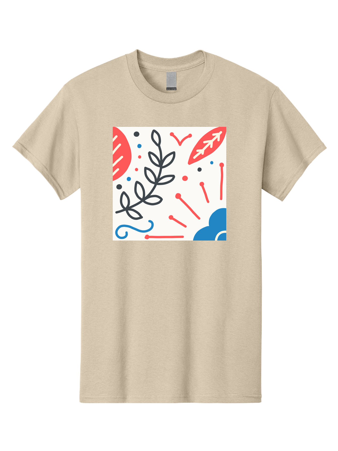 Abstract-Composition Men'S Graphic Tee, 100% Cotton, Comfortable Casual Summer Wear, Machine Washable, Abstract Floral Design, Minimalist Art, Red And Blue Accents, Simple Shapes, Creative Expression, Modern Aesthetic, Decorative Elements, Aab649