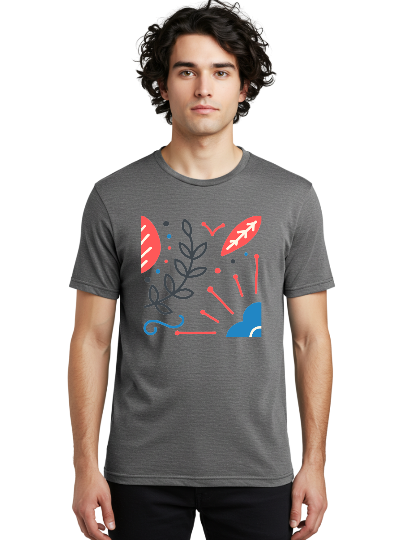 Abstract-Floral-Pattern-2 Men'S Graphic Tee, 100% Cotton, Comfortable Casual Summer Wear, Machine Washable, Memphis Pattern, Abstract Design, Colorful Shapes, Playful Art, Trendy Graphics, Modern Illustration, Vibrant Leaves, Aab651